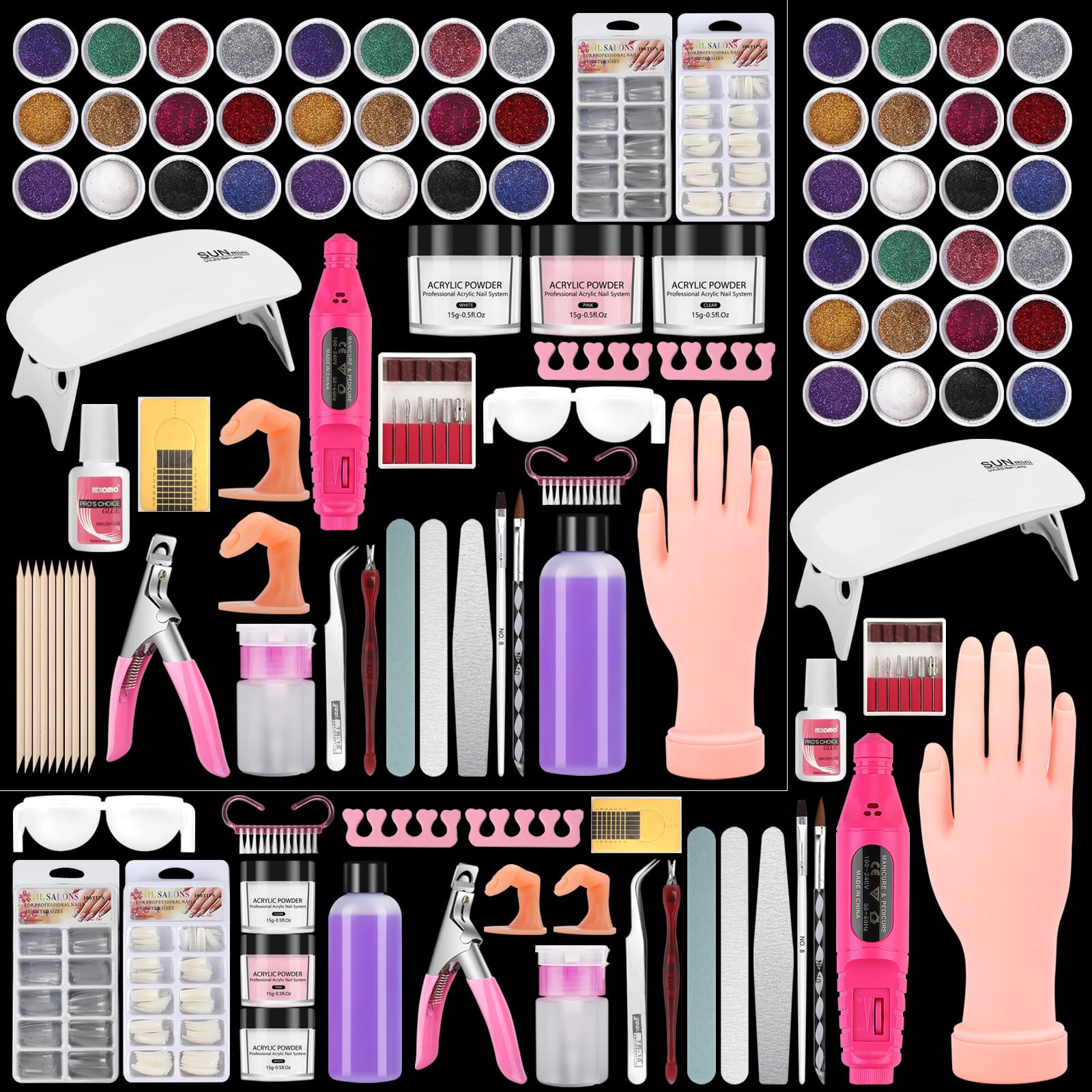 Practice Hand for Acrylic Nails Kit, Fake Hand for Nail Practice Mannequin Hand, Nail Training Finger Kit Set Professional Acrylic with Everything, Nail Starter Kit for Beginners with Drill UV Light