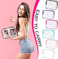 Vista 7 de Cunno 6 bolsas de maquillaje para mujeres, regalos para mujer, diseño bohemio, cara sonriente, flamenco, bolsas de maquillaje transparentes