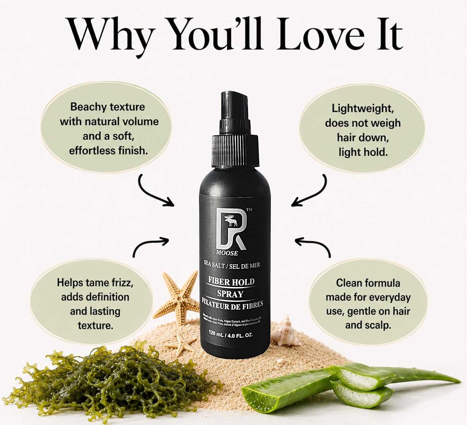 DRMOOSE - Sea Salt Spray, Fiber Hold, Texture Spray, 2-in-1 Formula with Natural Lightweight Fiber Hold, Aloe Vera, Algae (Kelp) & Pro-Vitamin B5, Adds Volume, Matte Finish & Helps Lock Hair Fibers