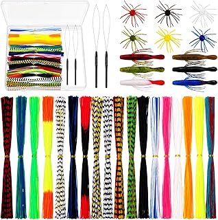 Thiccywoov 18 Silicone Skirt Legs Material for Fly Tying, 2 Threader Tools | Pre-Sorted Rubber Jig Skirts, Fuzzy Dice Baits for Bass, Easy-use Bundles, for Jig Spinnerbait Fishing Lures