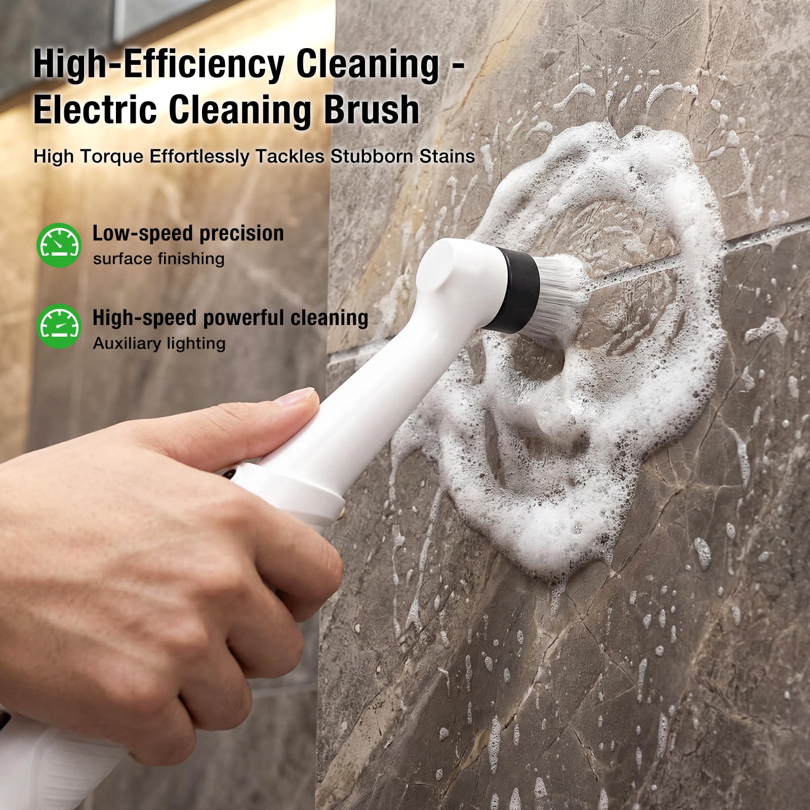 Limpiador giratorio eléctrico recargable resistente al agua, 5 potentes cabezales de cepillo de limpieza para varios escenarios, específicamente diseñado para líneas de lechada de azulejos