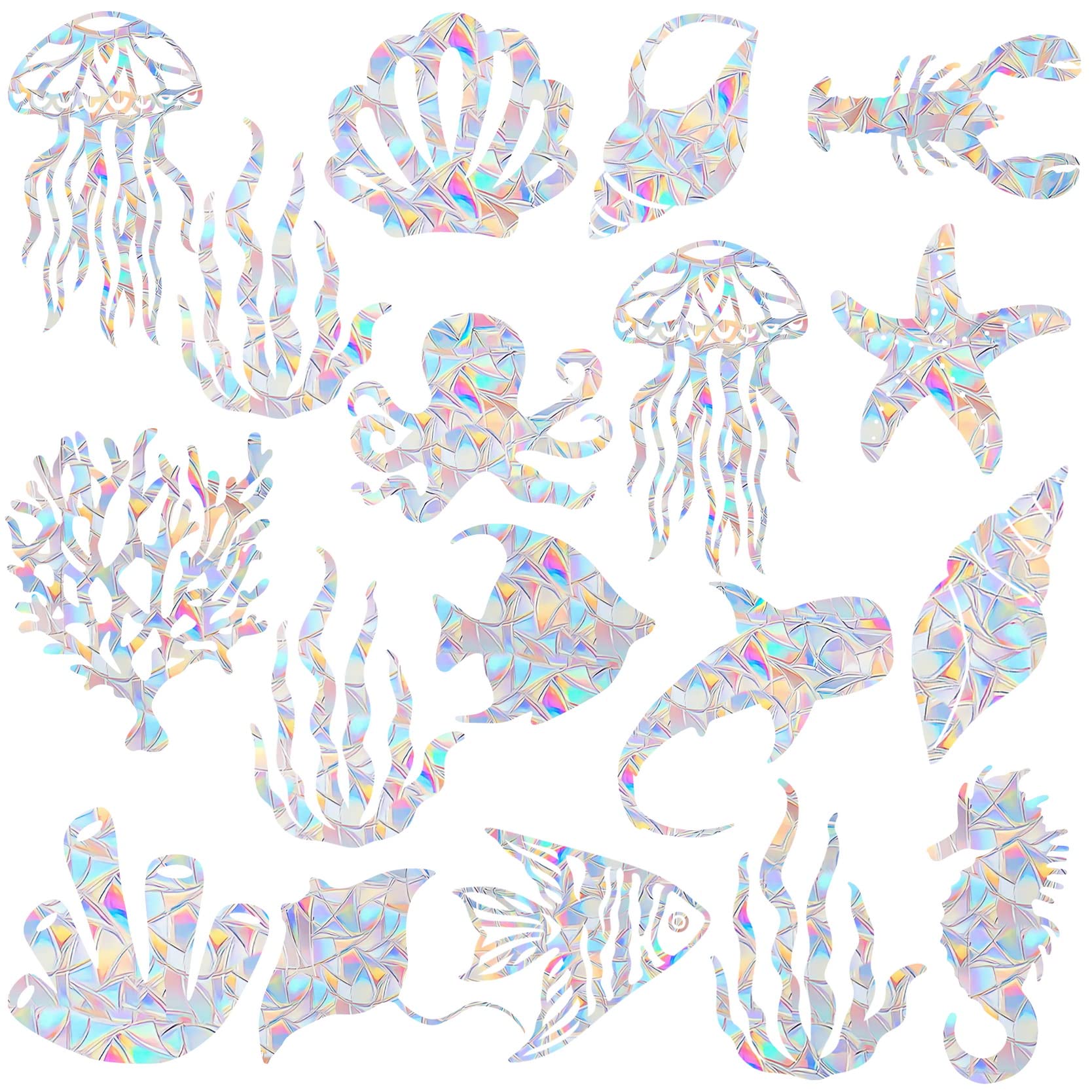18 Pieces Ocean Window Decals for Bird Strikes - Anti-Collision Clings to Save Birds from Glass Collisions,Non Adhesive,Rainbow Suncatcher Stickers