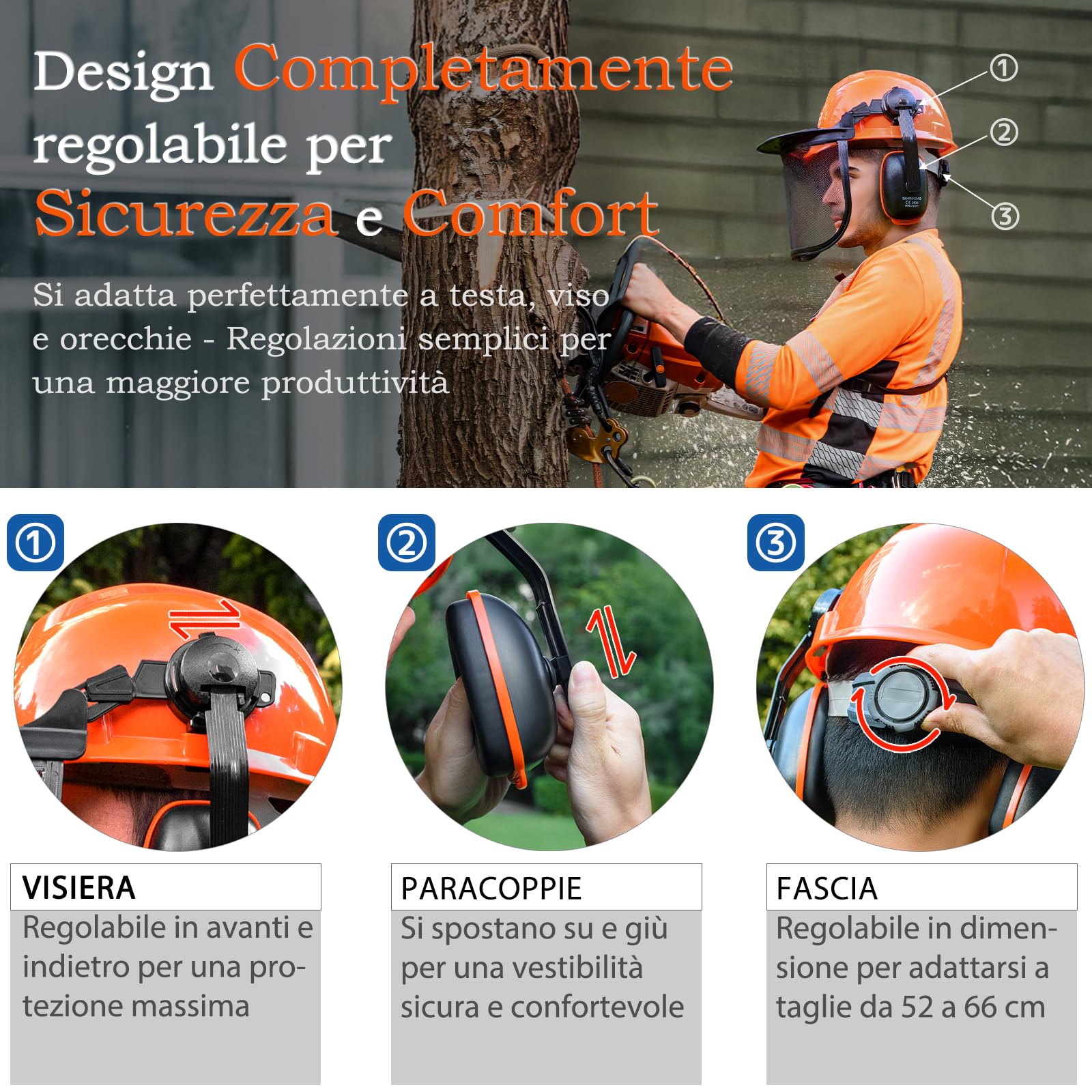 Casco Forestale con Cuffie Antirumore e Visiera in Rete, Casco per Motosega, Casco di sicurezza con anti-appannamento occhiali protettivi, Ideale per Lavori con Motosega e Decespugliatore