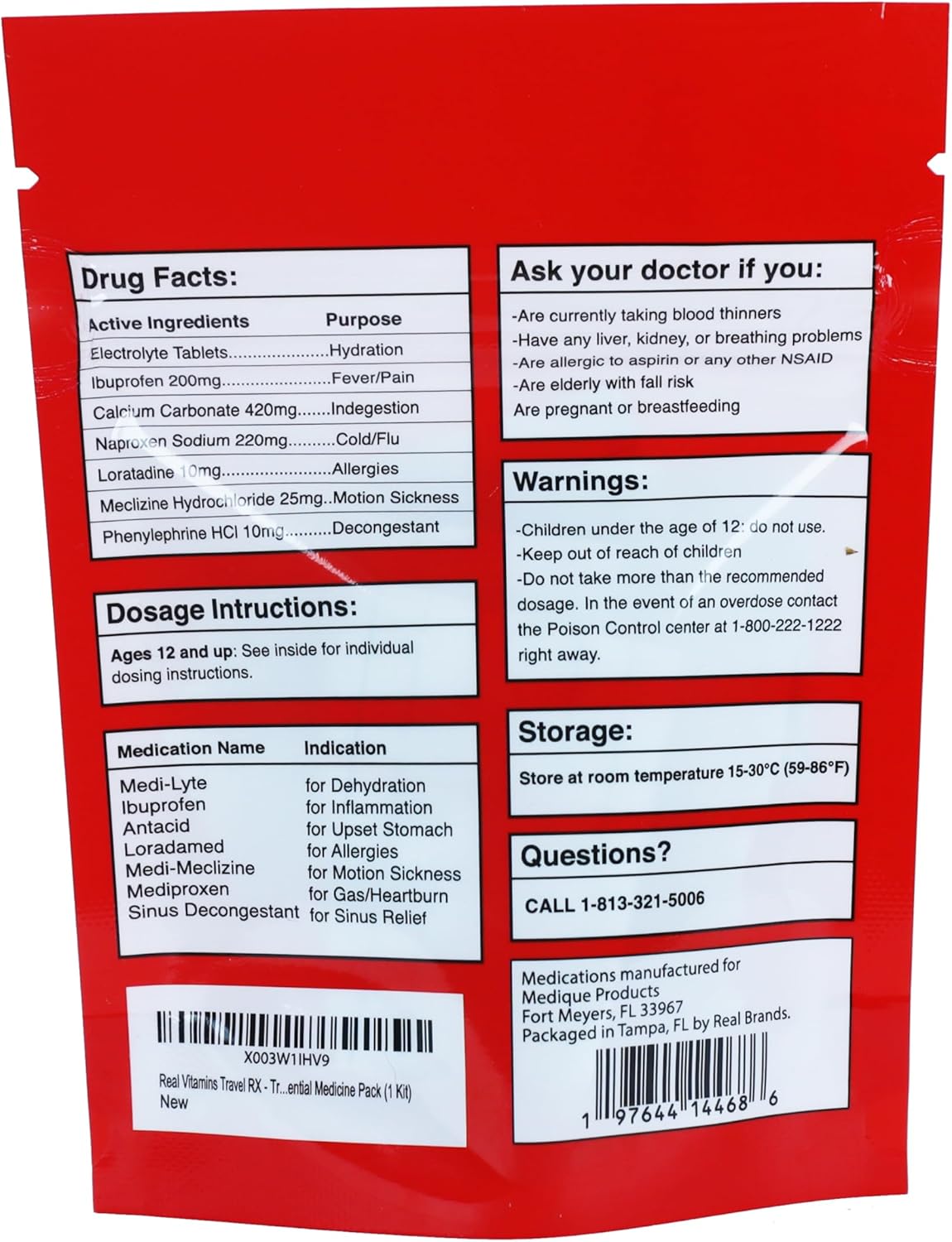 Travel RX - 105 PCS TSA-Approved Travel Medicine Variety Pack with Resealable Bag | Travel Essential OTC Medicine Pack by Real Vitamins (5 Kits)