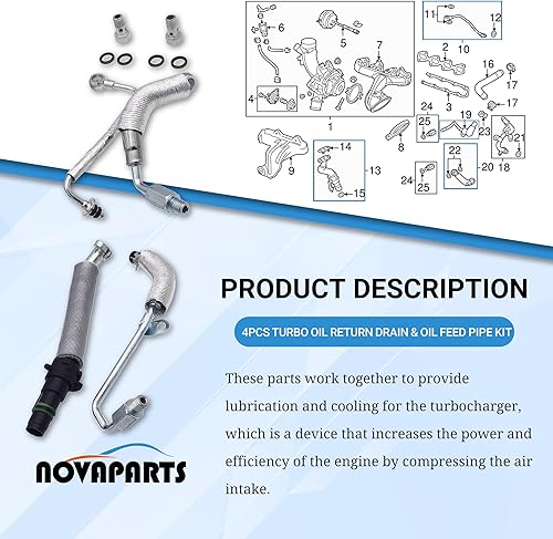 Miniatura 4 de NOVAPARTS Kit de tubo de alimentación de aceite Turbo para Chevy Cruze Sonic Trax Buick Encore 1.4L Reemplazar 25198546 55587854 55568031 55567067