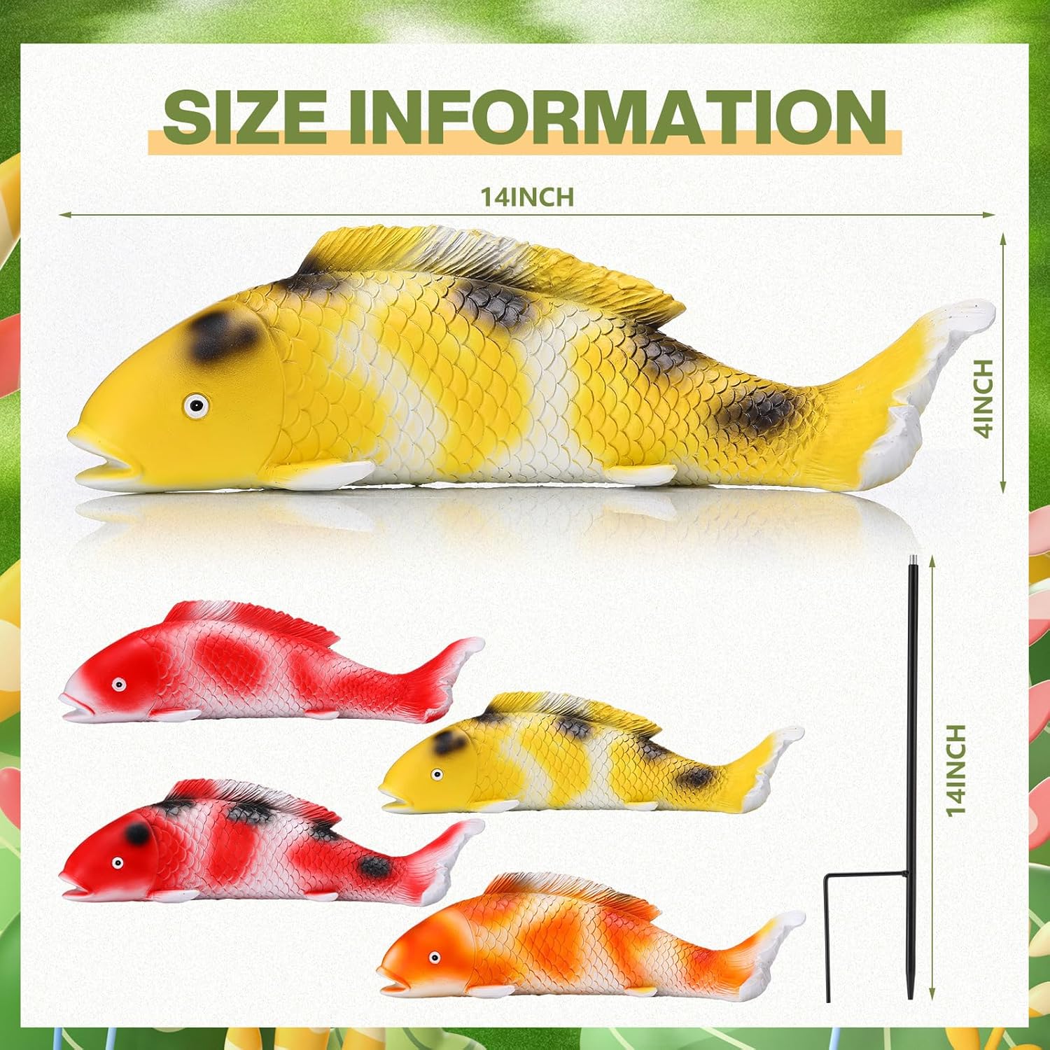 Suzile 4 Pack 14 Inch Garden Statues Koi Fish Decor Outdoors Fish Statue for Pond Decor Japanese Garden Sculpture for Lawn Art Home