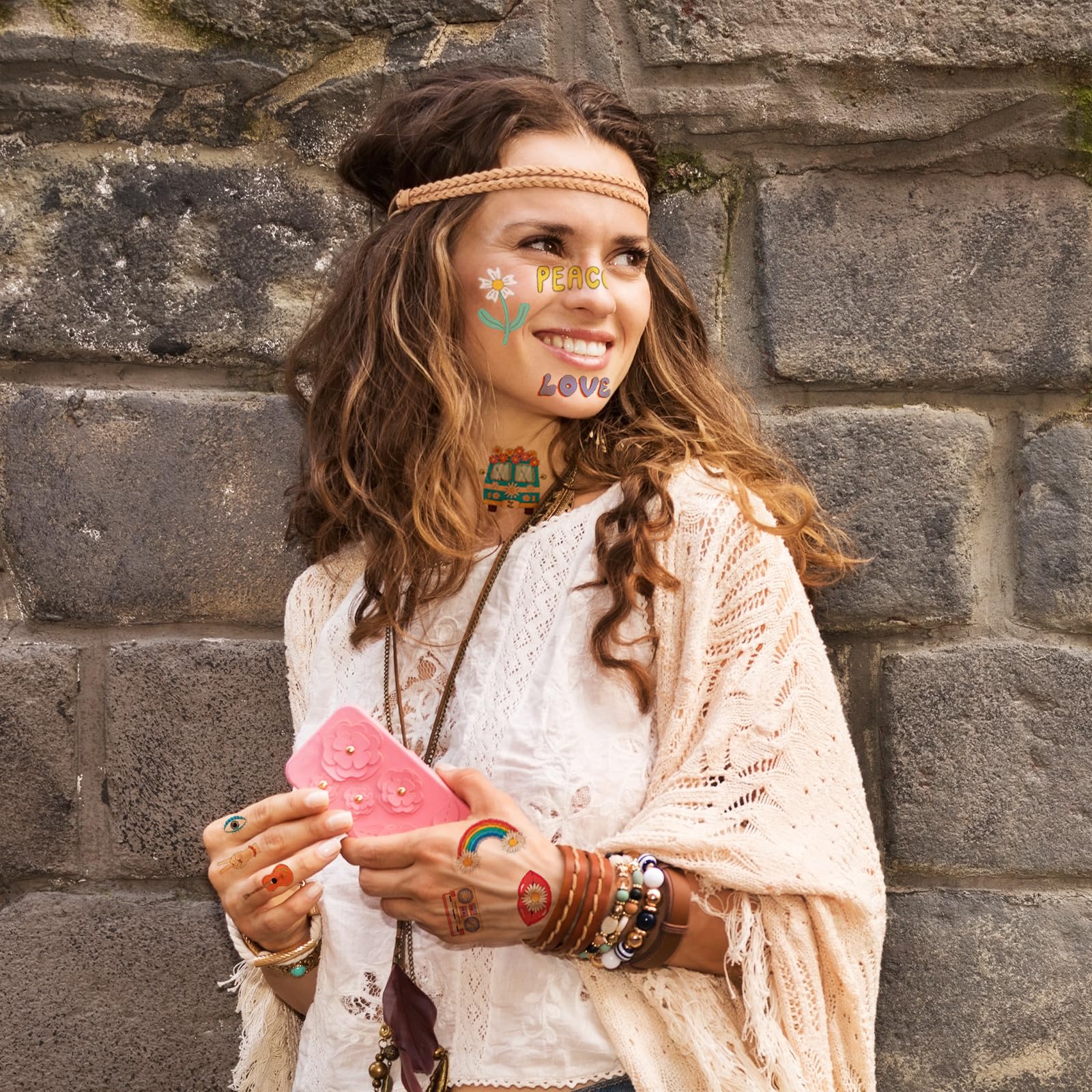 Conjunto De Fantasia Indiana Hippie Dos Anos 70 E 60 Vestido Jm - Foto 6