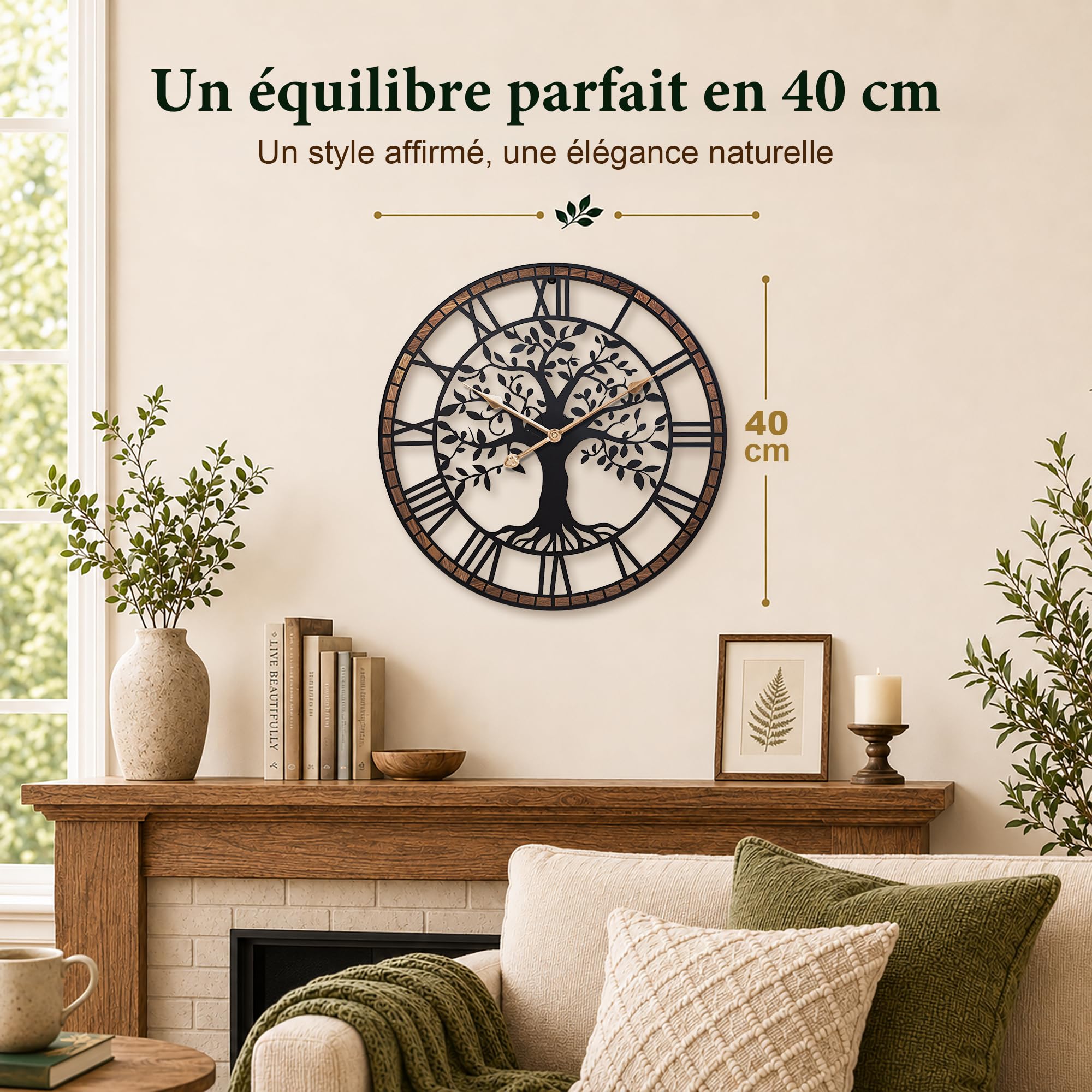 Horloge Murale Design Moderne 40 cm, Horloge Murale Arbre de Vie