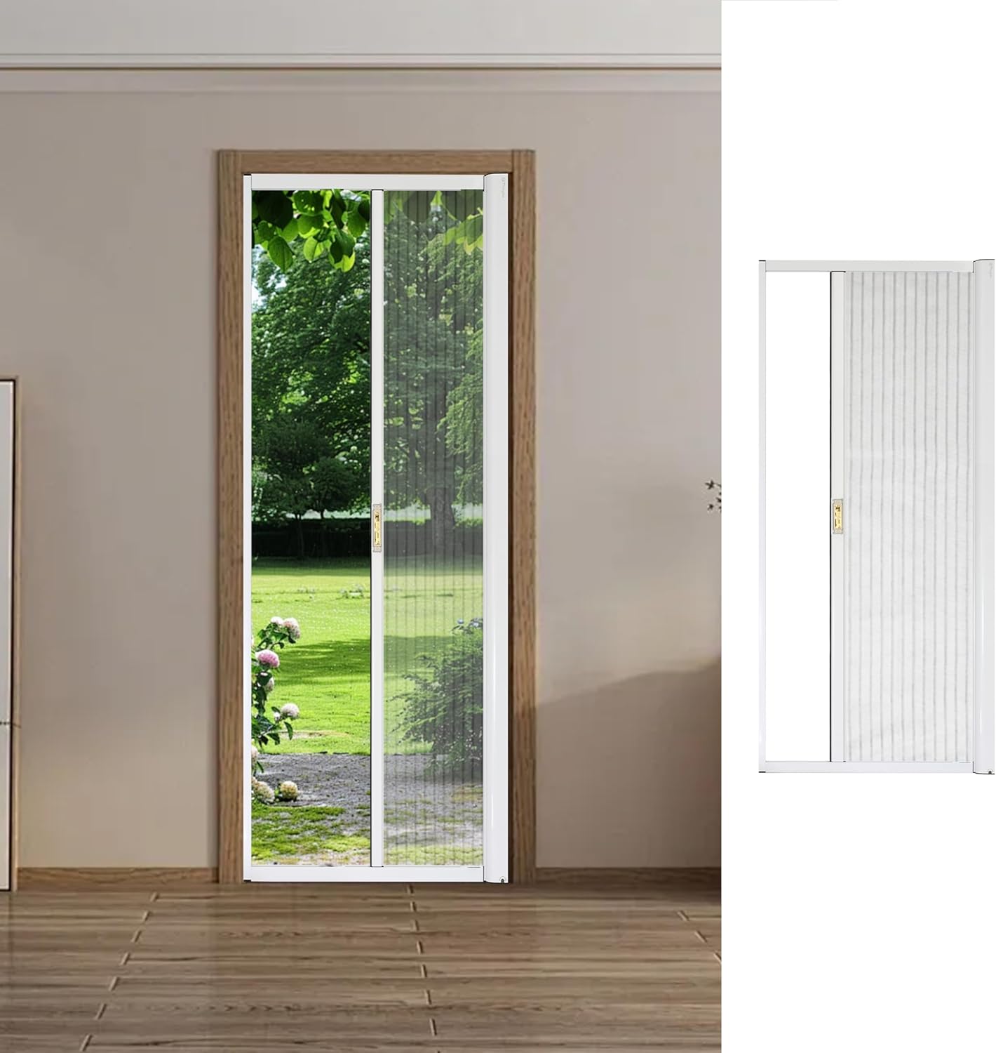 Retractable Window Screen Door, No-Drilling Custom Size Fits 20-91” H x 20-138” W, Aluminum Frame with HD Mesh, Anti-Collision, Easy Setup for Home, Self-Cleaning (White)