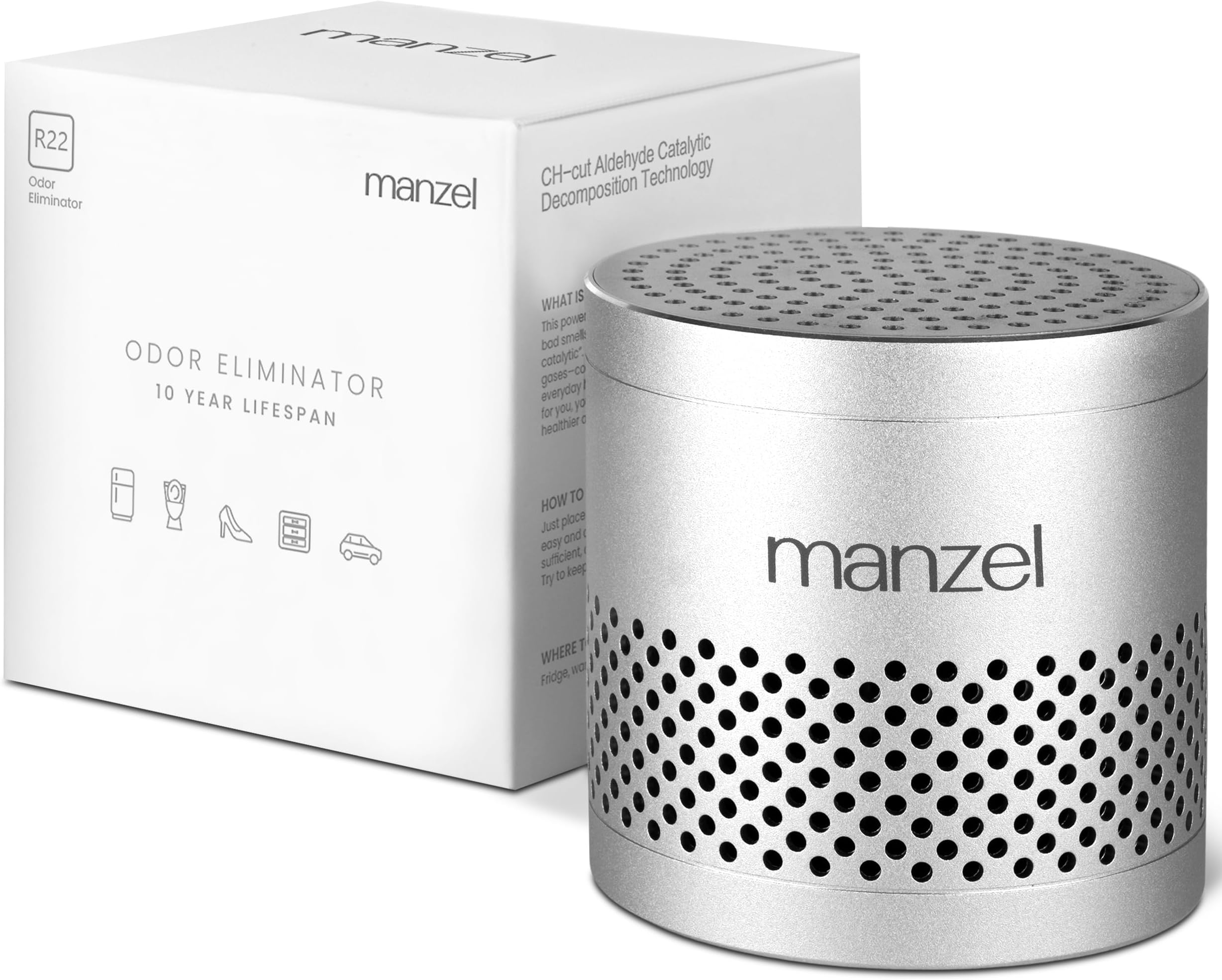 manzel Fridge Deodorizer For Refrigerator Odor Remove | Stainless Steel Deodorizer More Effective Than Baking Soda & Bamboo Air Purifying Bags - Silver