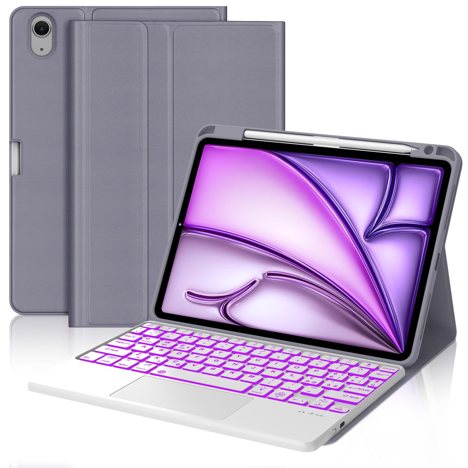 FOGARI Per iPad Air 11/ 5ª/4ª generazione e iPad Pro 11 Cover Tastiera | Tastiera Bluetooth Rimovibile con Retroilluminazione 7 colori e Touchpad per iPad Air 11 M4 2026/M3 2025/M2 2024, Viola