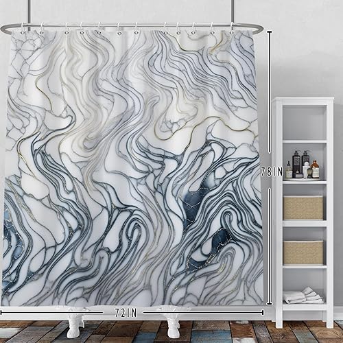 Miniatura 2 de Baocicoo - Cortina de ducha de mármol azul marino y blanco, moderna cortina de ducha bohemia para baño, textura de lujo, decoración de hostal,