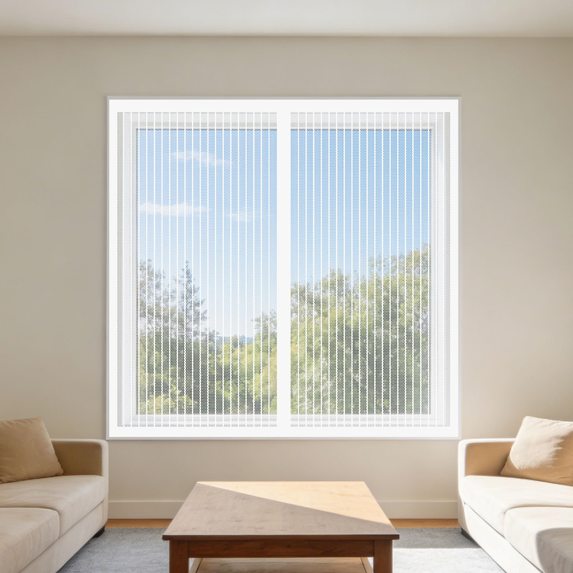 Magnetic Window Fly Screens Windows 135 x 155 cm Keep Fly Mosquito Out No Drilling Screen for Windows Easy Install for Doors and Patio Screens, White