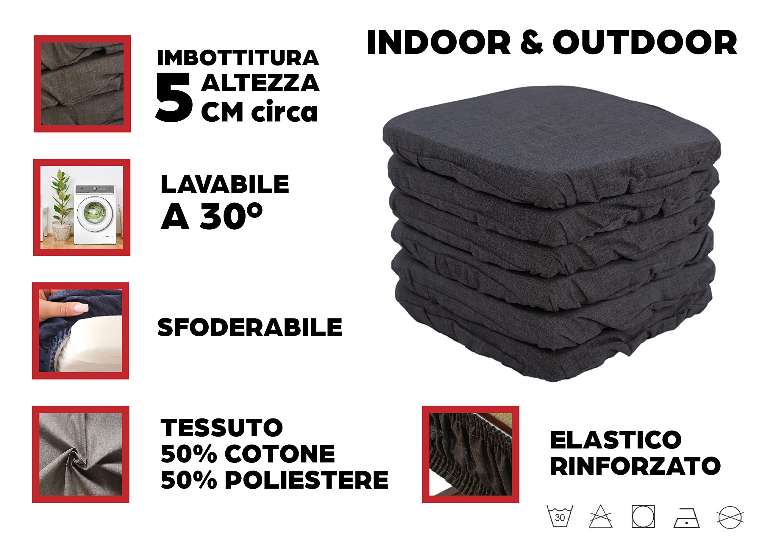 Lot De 6 Coussins De Chaise Rembourrés Vesto Spring Taupe – Housses Élastiquées Confort Extra – 100% Coton Italien