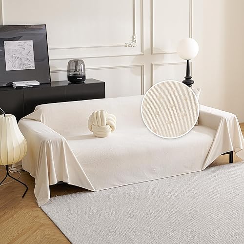 MYSKY HOME Fundas blancas para sofá de 3 cojines, funda protectora para sofá de 3 plazas, funda protectora de muebles antideslizante y suave, funda