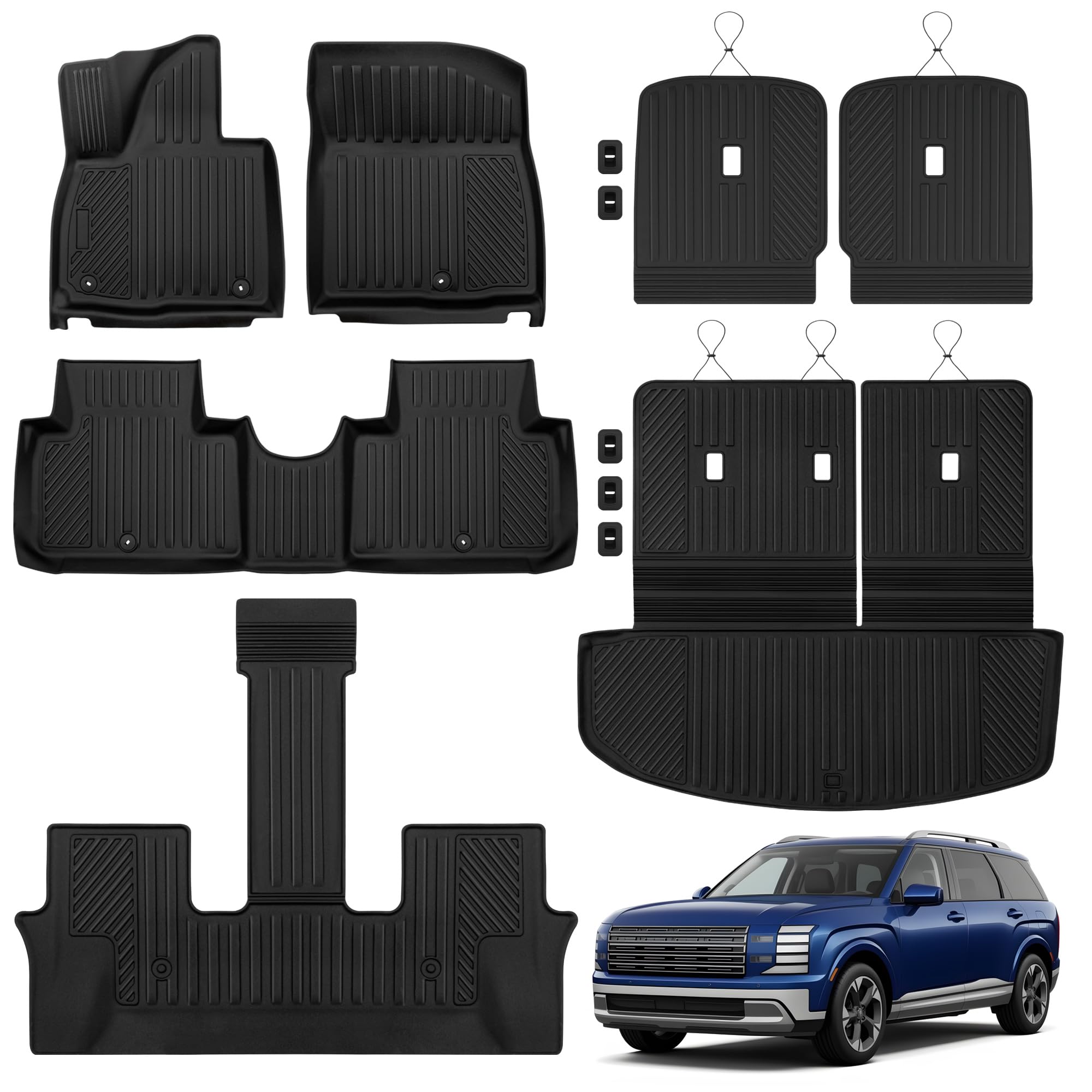 2026 Palisade Floor Mats Only Fuel 7-Seat All Weather TPE Cargo Mat with Backrest Mat for Hyundai Palisade