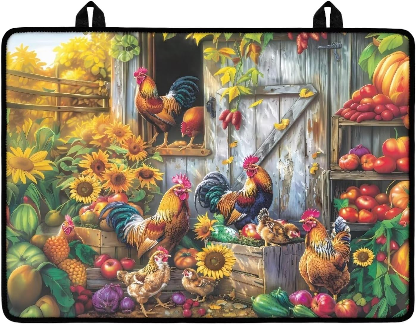 Stove Top Cover for Electric Stove, Farmhouse Rooster Silicone Stove Mat for Glass Top Stove, 20.96 x 29.18 Inch Foldable Range Ceramic Glass Cooktop Protector, Dish Drying Mats