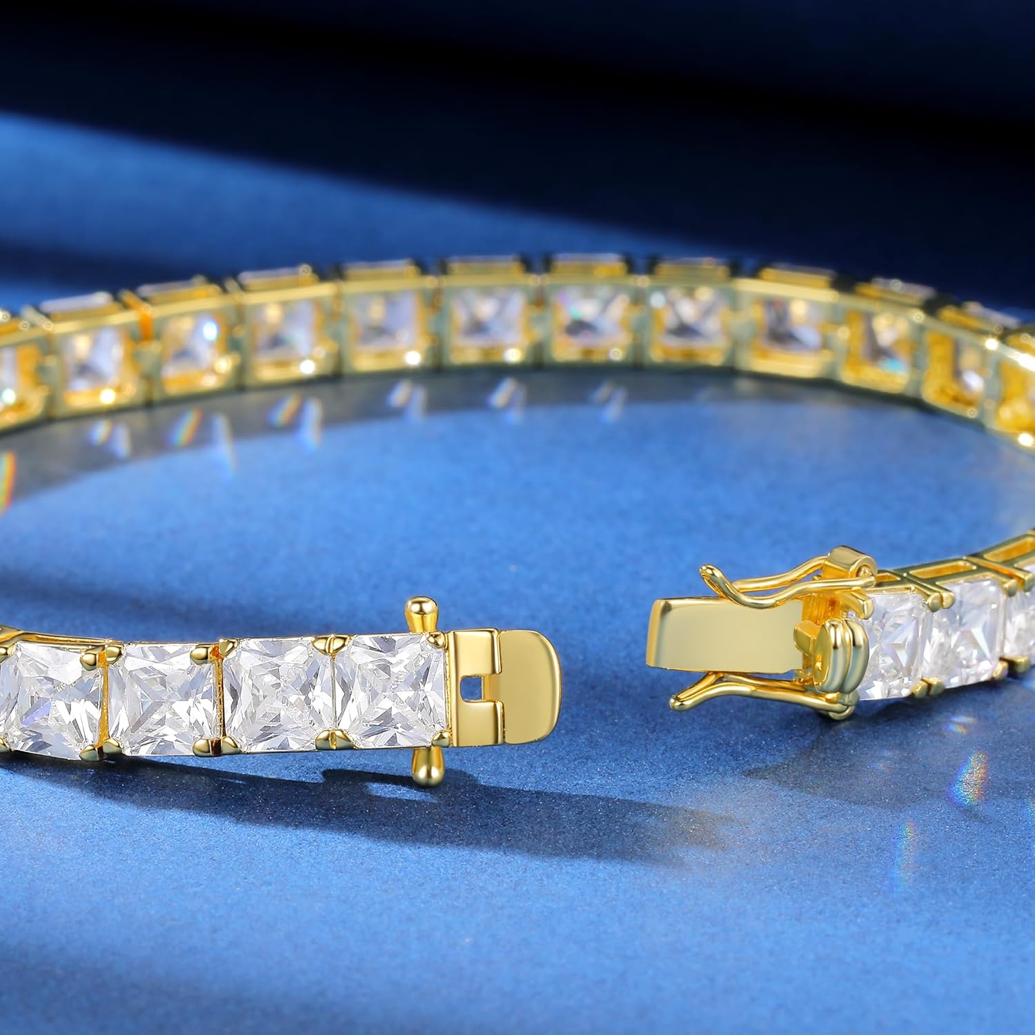 Gemsme 5 * 5mm Square Tennis Bracelet, 5mm 18K White/Yellow Gold Plated Square Cubic Zirconia Tennis Bracelet for Women 6-8.5 Inches - Image 4