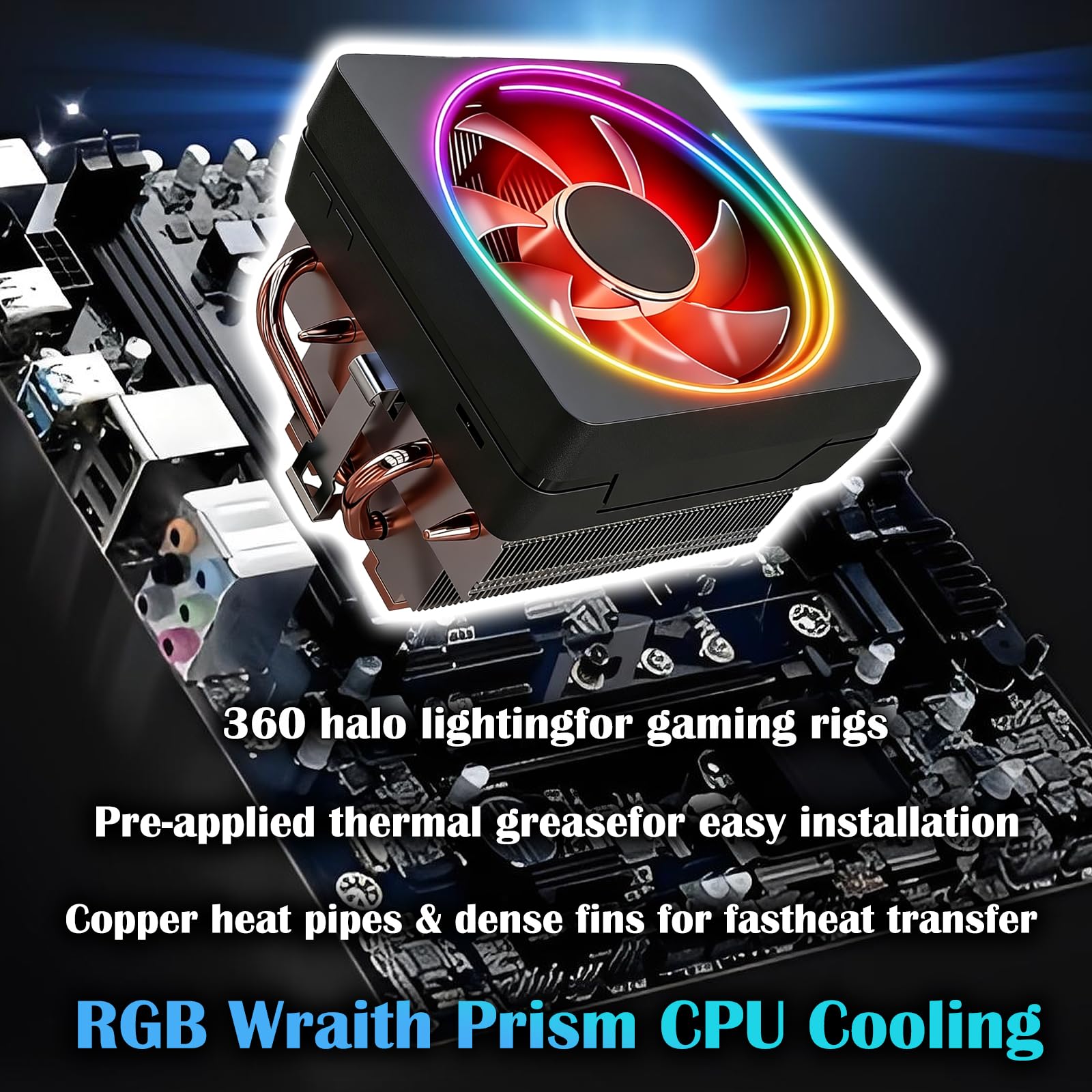 Sostituzione CPU Wraith Cooler Prisma Alluminio Dissipatore di Calore Base Core Rame 4-Pin PWM 95mm Fan Pre-Applicato Pasta Termica per AMD Socket AM5 AM4 AM3 AM2 Ryzen 1700X 1800X 2700X 3700X 4700X