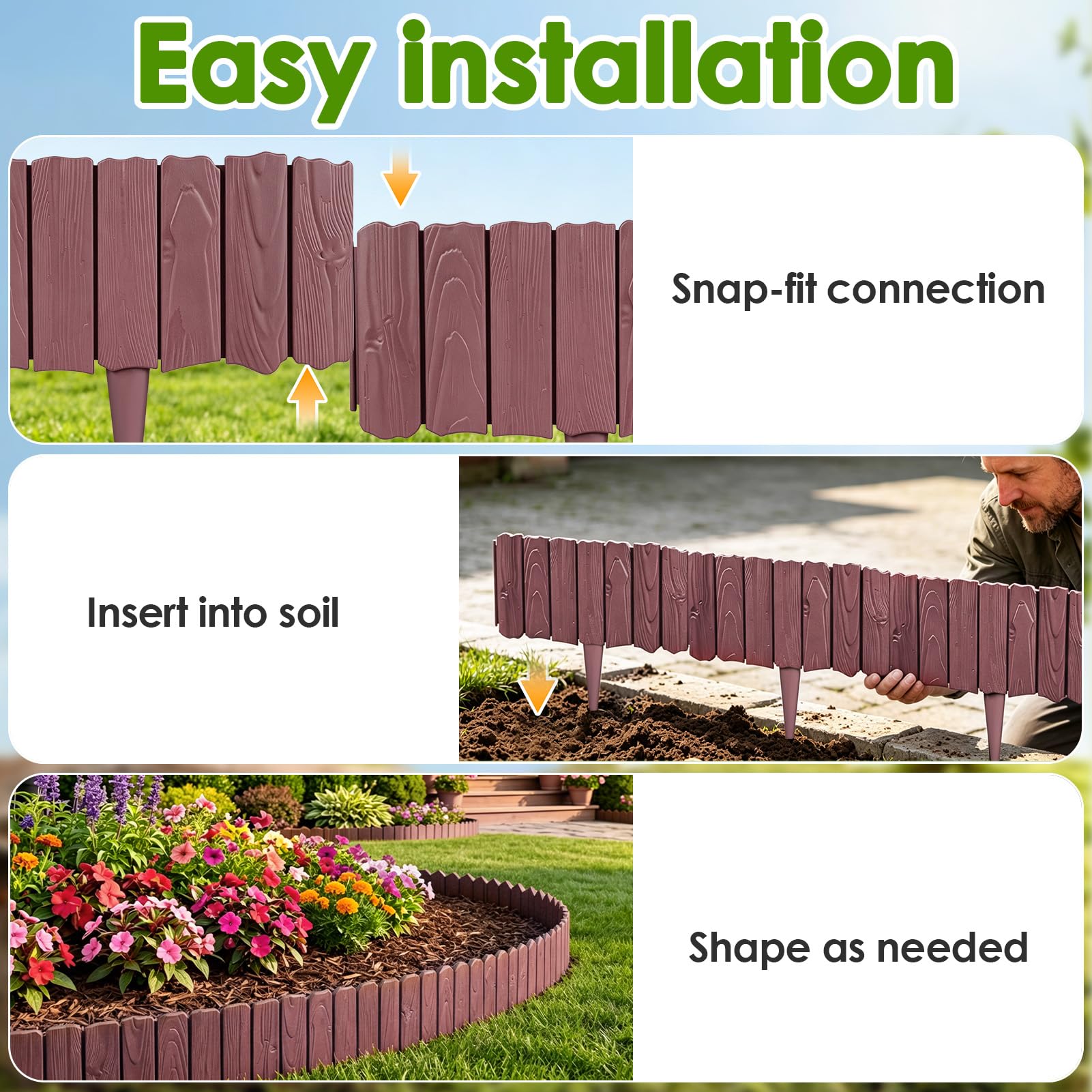 20 Piezas Metálicos Bordura Jardin Exterior, 5,7m PP Flexible Borde Jardin Exterior, no Requieren Excavación, Acero Corten Borduras Jardin para Macizos Caminos y Jardines (Marrón)