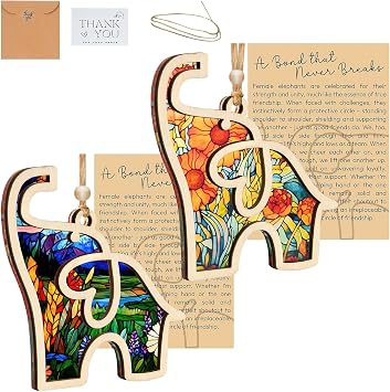 Friendship Elephant Valentines Ornament with Story Card,Sisterhood Elephant Ornament for Women Tribe, Elephant Ornament for Special Bond,Friendship Gifts for Best Friends and Sisters -2PCS