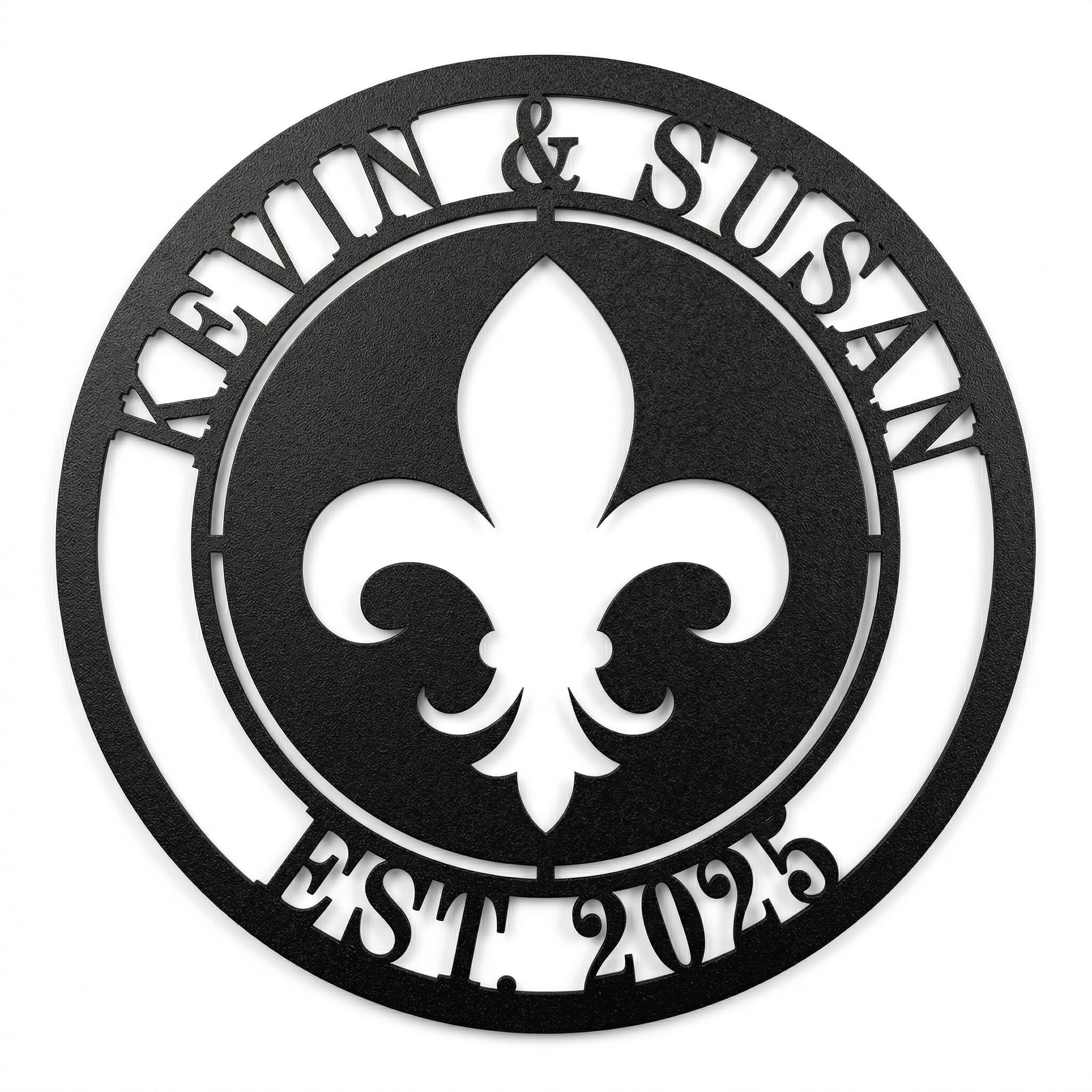 Personalized Fleur De Lis Metal Ring Sign Last Name Sign Monogram Wall Decor Personalized Signs for Home Custom Name Sign Metal Monogram Name Sign