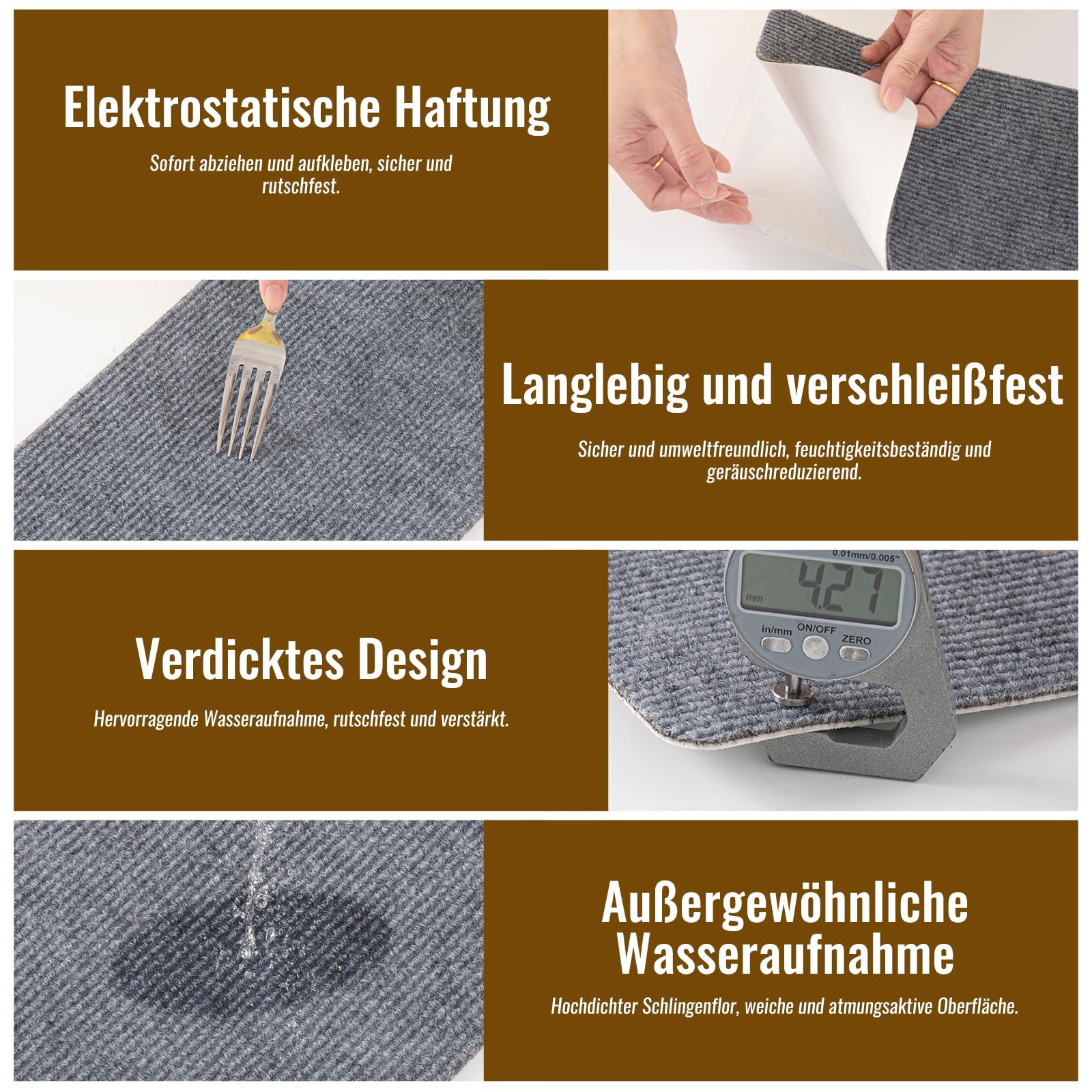 Bandes antidérapantes pour marches d'escalier - 80 x 20 cm - Noir - Durable et confortable - Antidérapantes - Sécurité pour une utilisation en intérieur - Idéal pour la maison, le bureau et la