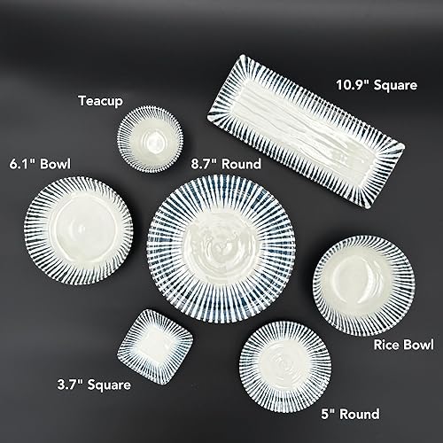 Miniatura 8 de Mino Ware Sendan Tokusa - Juego de platos de borde de patrón japonés de 2 a 9 pulgadas