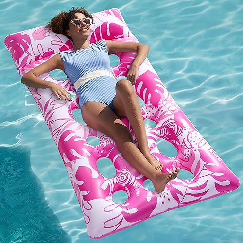 Sloosh Inflatable Pool Floats Adults - Large Pool Float Tanning Raft with Headrest, Keep Cool Above Water Swimming Pool Floaties Beach Lake Party