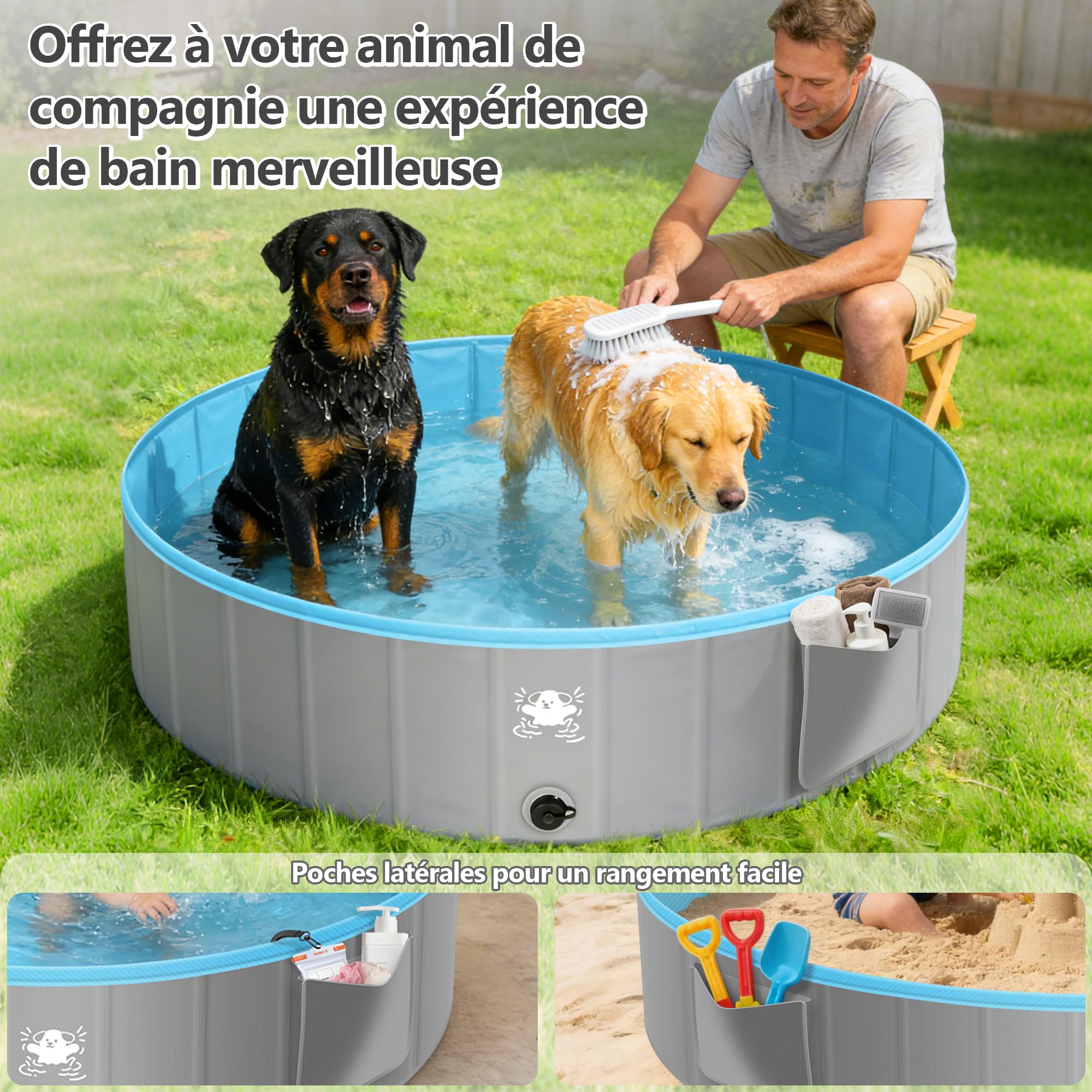 FORMIZON Piscine pour Chien Pliable, Piscine Chiens Rigide pour Grands Chiens et Petits - Stable & Antidérapante & PVC Épais Portable Pataugeoire Chien, pour Animaux de Compagnie Enfants (160)