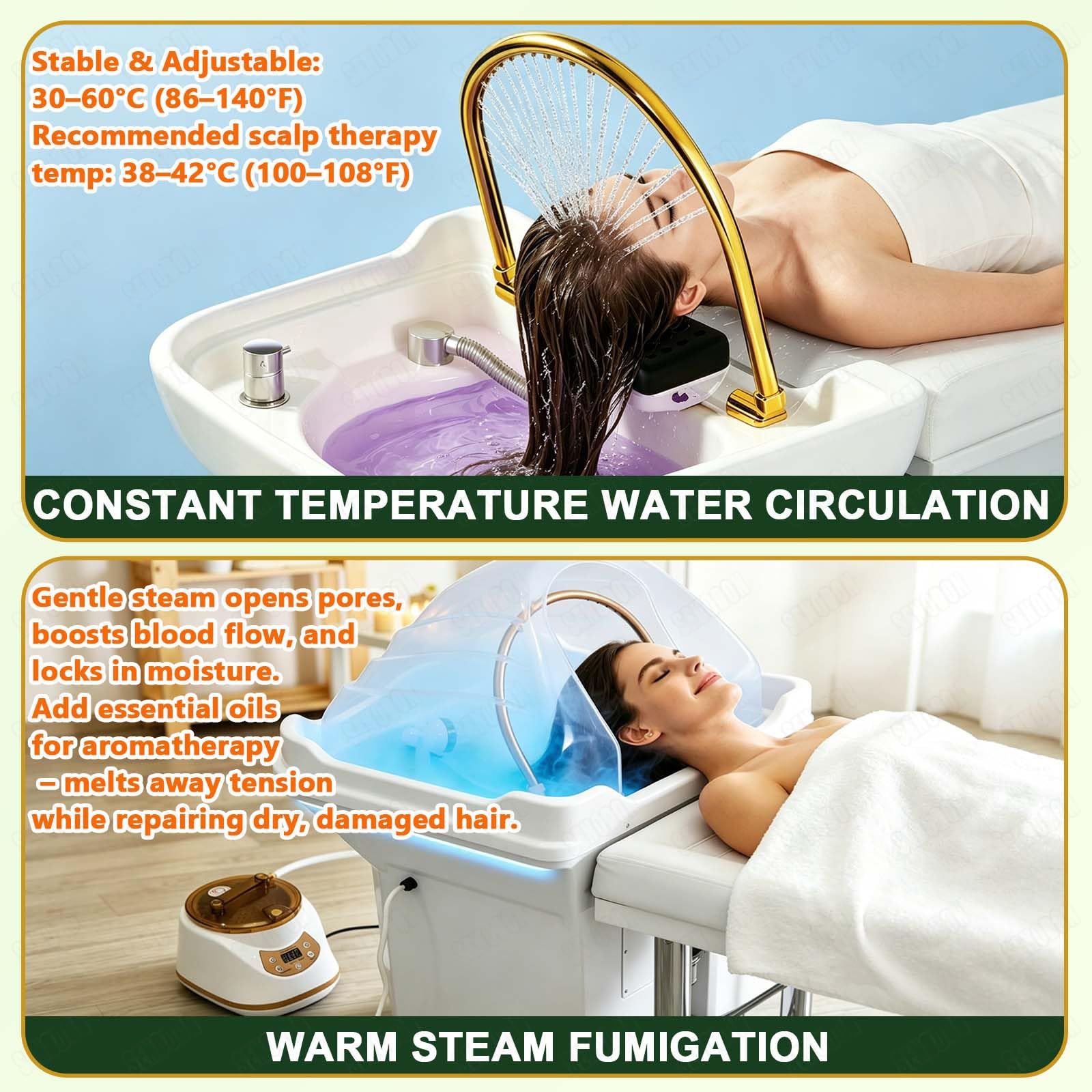 Head Spa Equipment - Ergonomic Shampoo Bowl With Fumigation, Variable-Height Circulation, 3000w Energy Efficient Design, 30l Waste Removable Tank For Barber Shops, Refreshes Hair