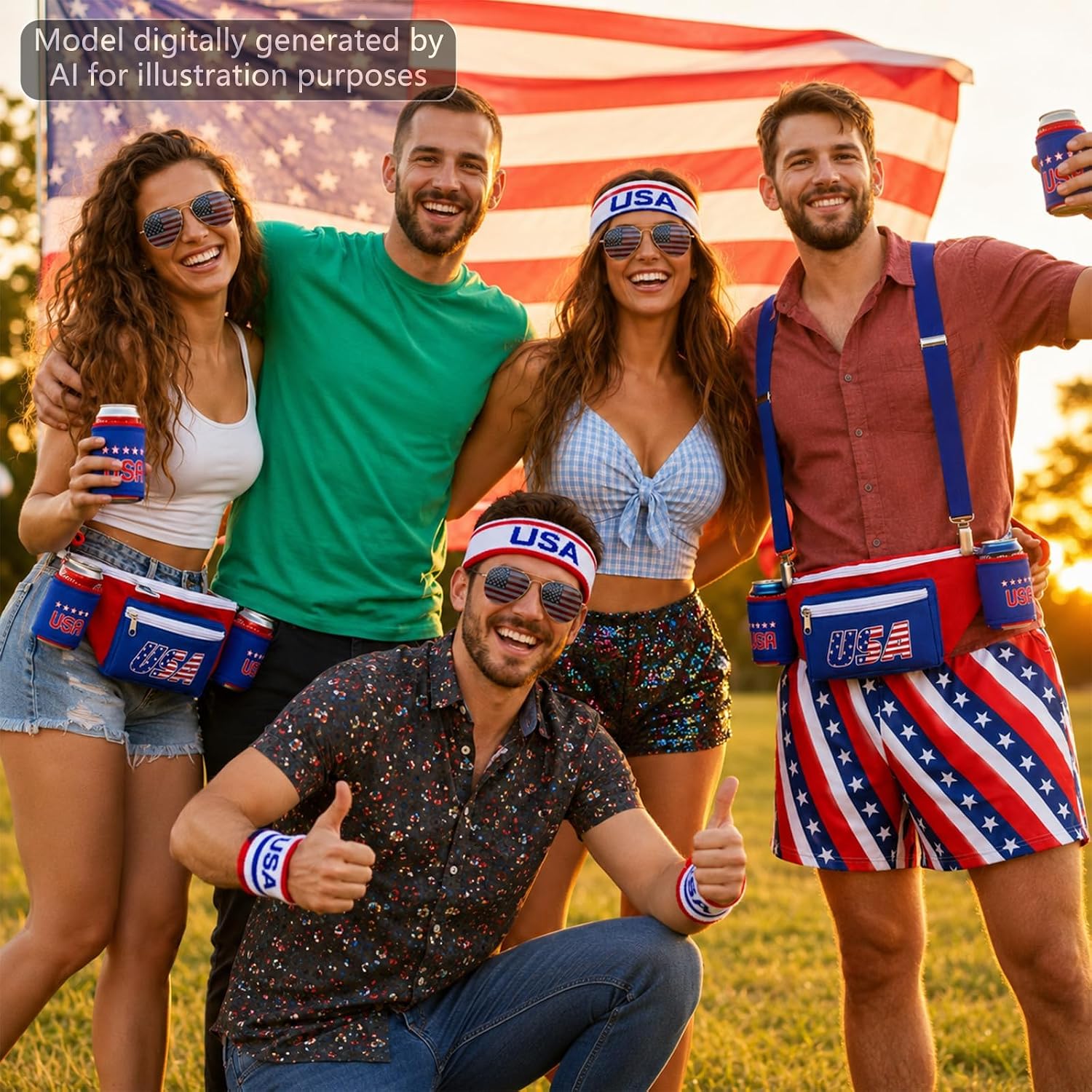 Patriotic Beverage Beer Belt Costume Set 4th of July Fanny Pack 250th Anniversary for Men Women Independence Day image 5
