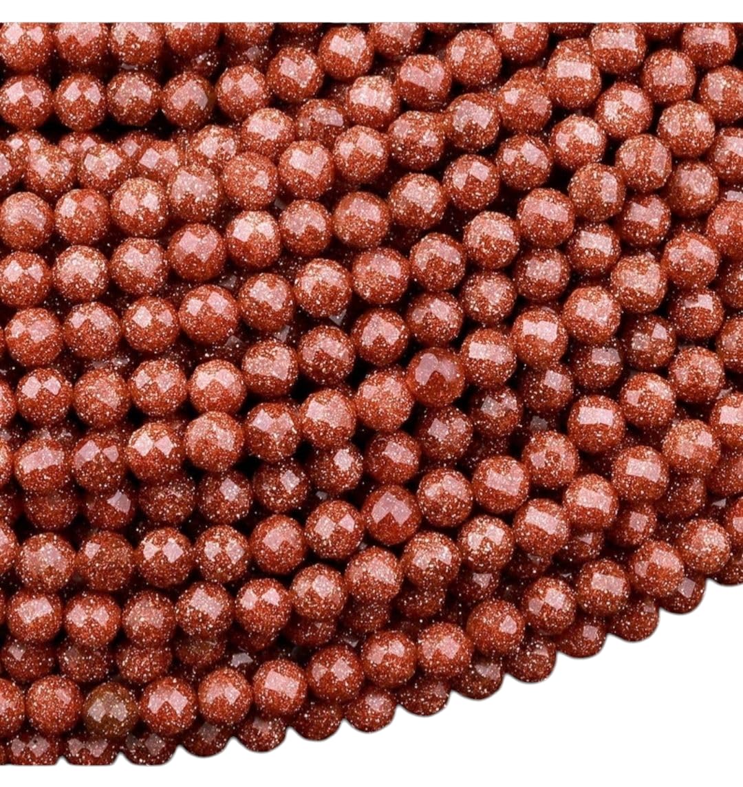 4 mm Round Faceted AAA Quality Gold Santstone Gemstone 15" Full Strand Loose Beads for Jewellery Making (Gold Sand Stone)-image-4