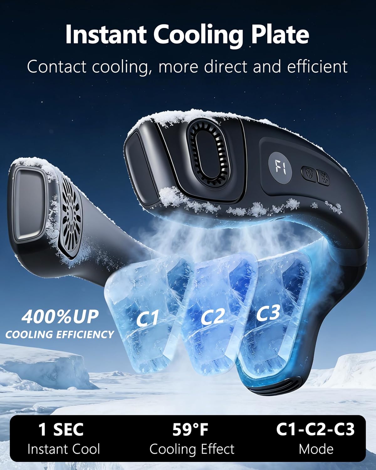 Neck Air Conditioner Fan Instant Cooling with Cooling Plate, Bladeless, 8000mAh Operated Wearable Rechargeable Neck Fan, 3 Cooling Level&3 Speeds Level for Hot Flashes, Travel, Gym