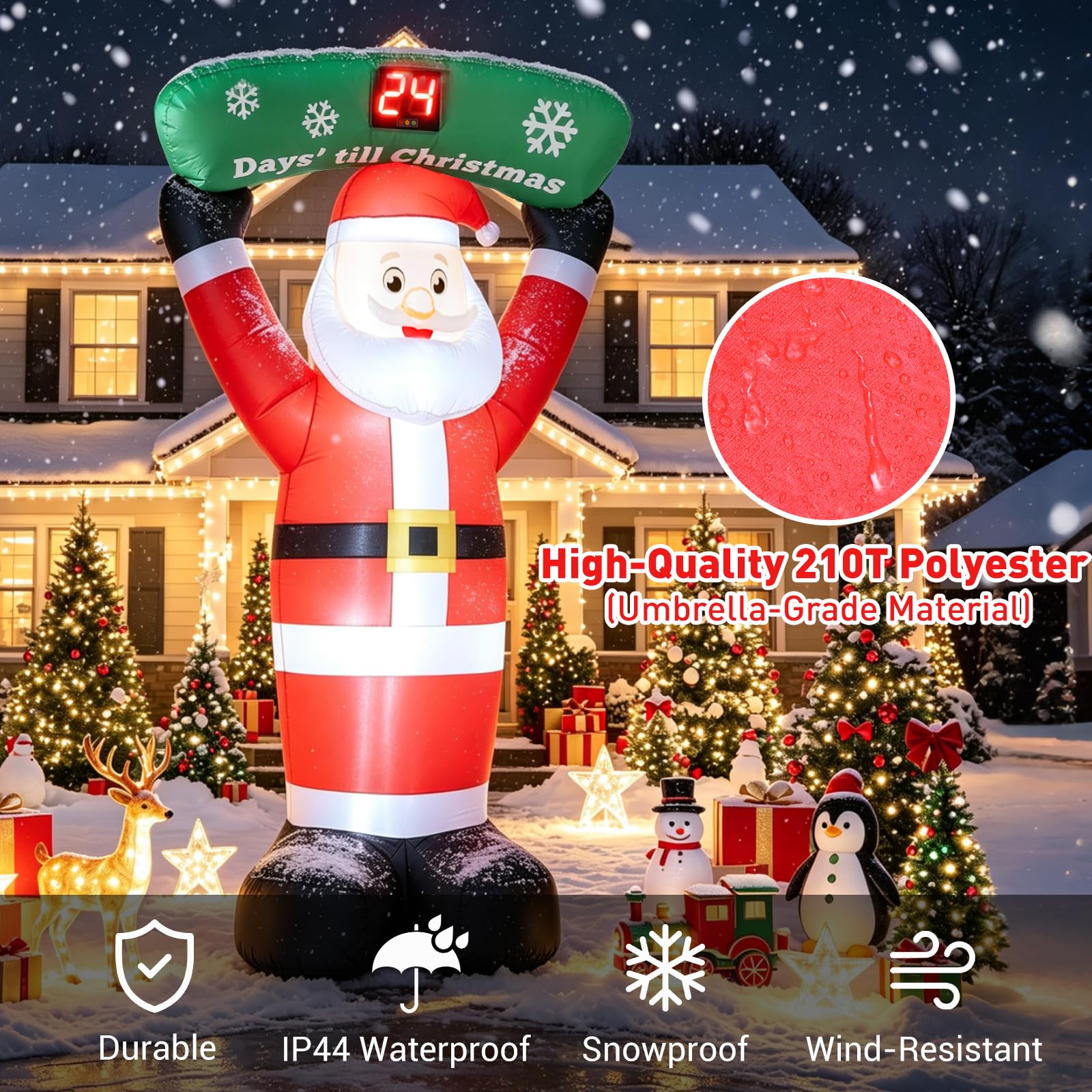 Quntis LED Pere Noel Gonflable Exterieur 244 CM avec Compte à Rebours