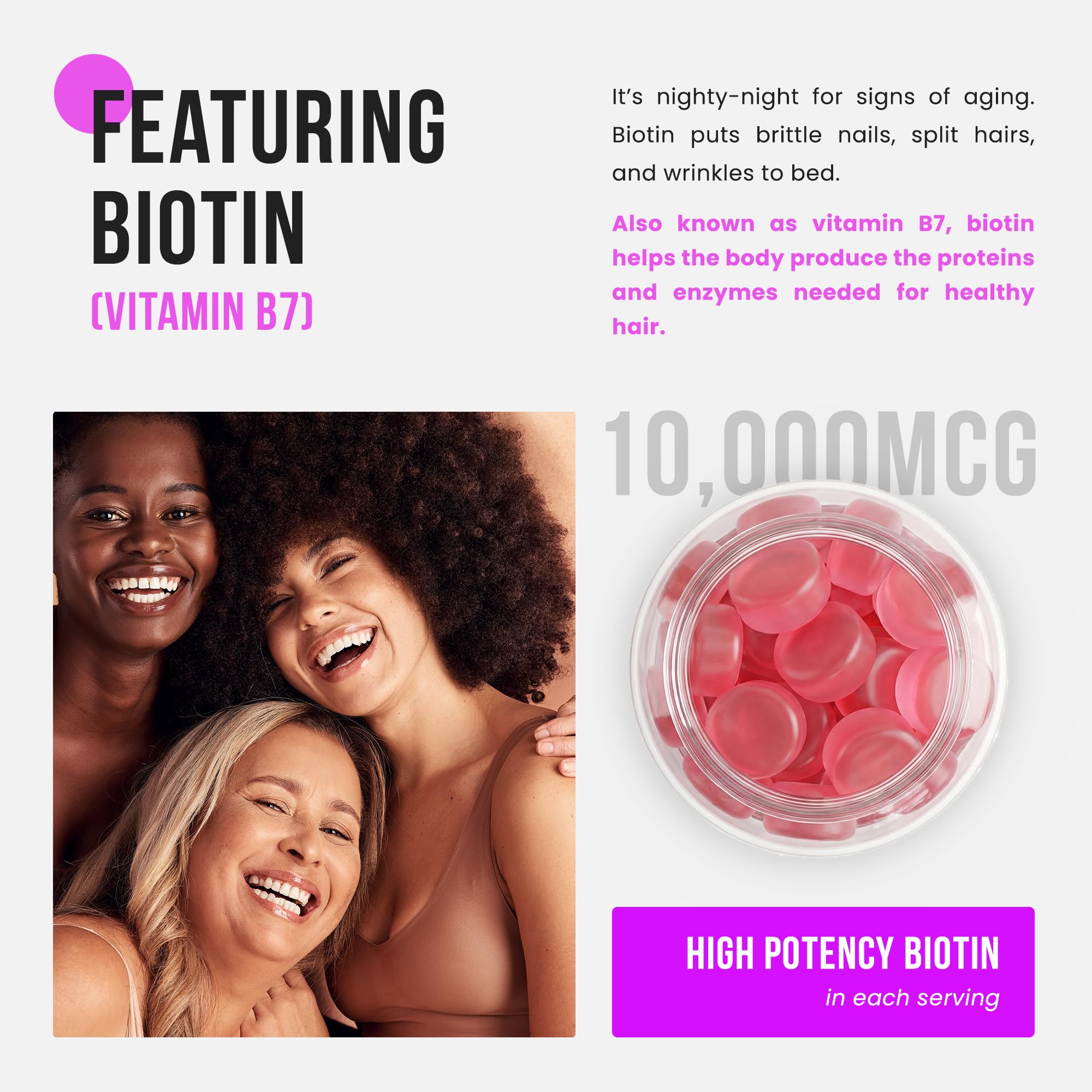 NutraChamps Sugar Free Biotin Gummies 10000mcg [High Potency] - Healthy Hair, Skin & Nails for Women, Men & Kids - 5000mcg in Each Gummy - Vegan, Non-GMO, Hair Health Vitamins Supplement - Raspberry — Amazon image 2