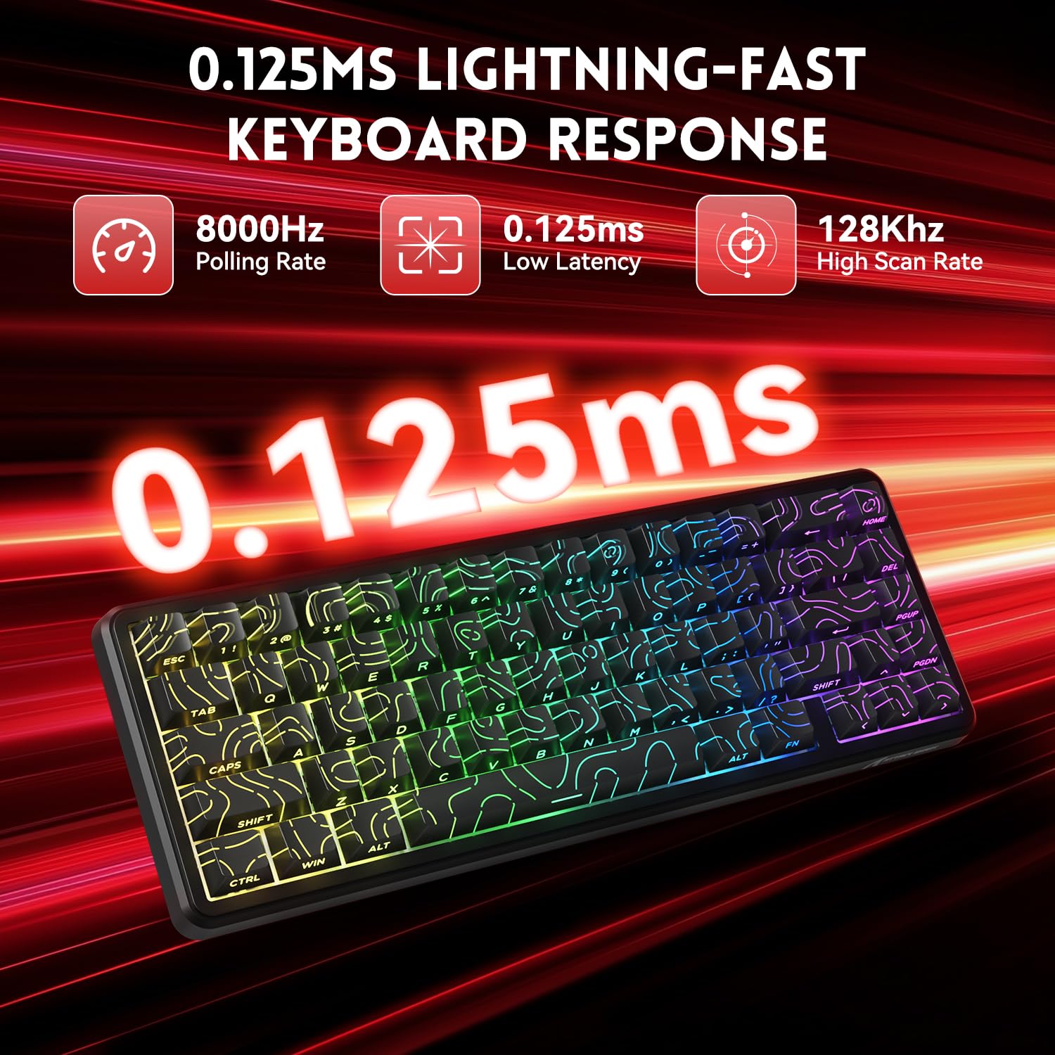 MAMBASNAKE Attack Shark X65 HE Teclado de Gatillo Rápido, Precisión RT de 0,01mm, 8 KHz, Interruptor Magnético del 60% con Cable de 8KHz, Accionamiento Ajustable, SnapTap, para PC/Mac, Contorno Negro