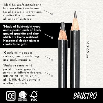 BRUSTRO Graphite Pencil set of 5 (2B, 4B, 6B, 8B, 10B)