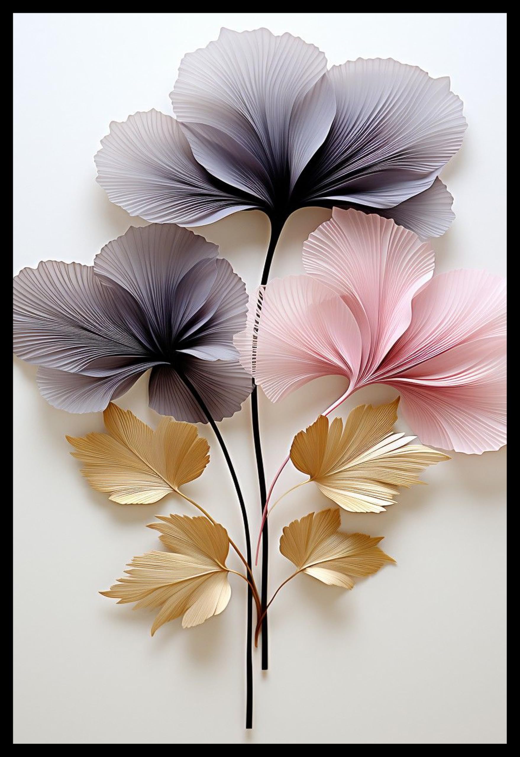 3D Paper Flower Wall Art, Grey Pink Gold Floral Design, Modern Home Decor Photo Frame,decorative photo frame bedroom,livingroom,hotel,resto wall photo frame a4 size-image-16