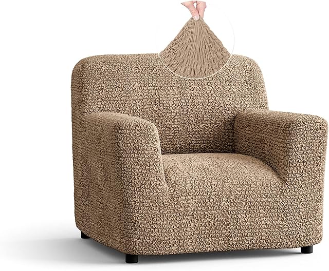 Menotti Chair Cover - Armchair Cover - Armchair Slipcover - Soft Polyester Fabric Slipcover - 1-piece Form Fit Stretch Stylish Furniture Protector - Microfibra Collection - Latte (Chair)