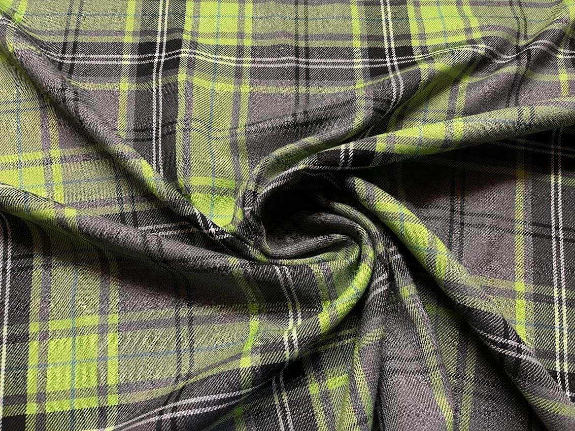Scottish Tartan Check Fabric Material Design 92 Lime Grey 10MTR