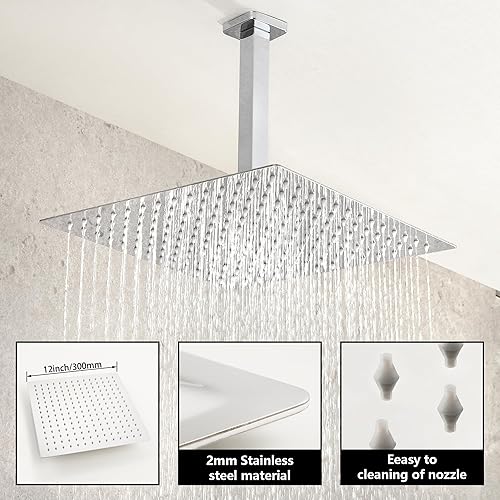 Miniatura 39 de SKOWLL Sistema de cabezal de ducha digital de 12 pulgadas, juego de mezclador de ducha de lluvia para baño, kit de grifo de ducha de montaje