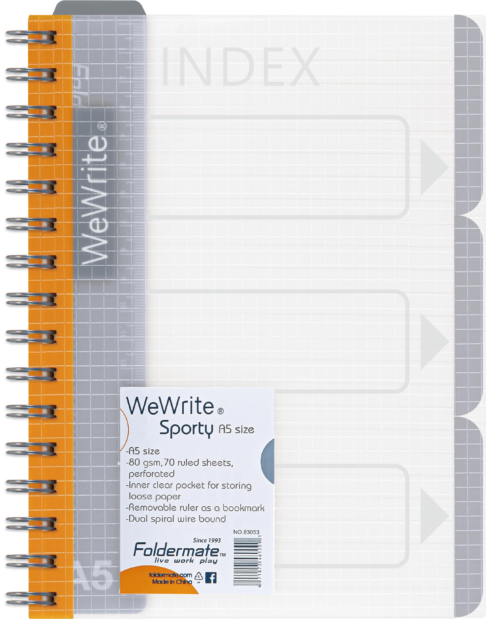 Foldermate 3 Subject notebook A5 |120 Sheets |Perforated, Ruled, 80gsm | Asstored Colors