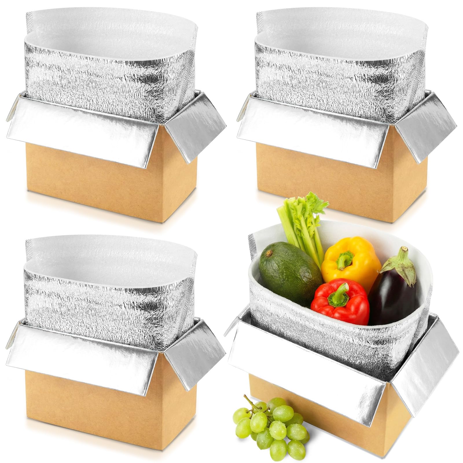 Photo 1 of Convivium 4 Pack Insulated Shipping Boxes with Foil Liner Bags, 8"x5"x6"