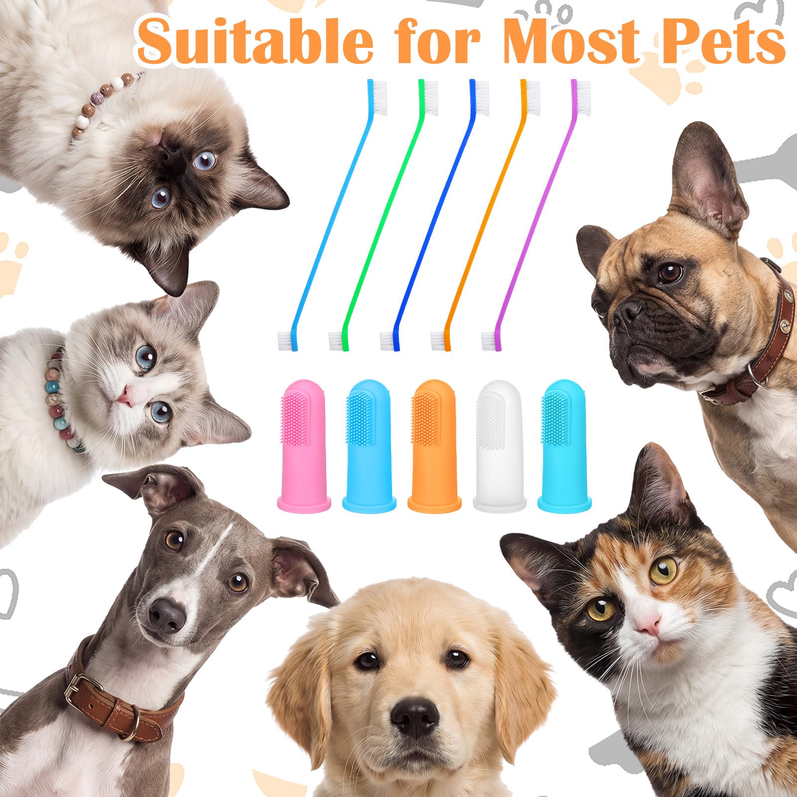 Lot de 200 brosses à dents pour chien en vrac, 100 brosses dentaires à double tête, 100 brosses à doigts à 360 degrés, nettoyage facile des dents pour animaux de compagnie, entretien doux