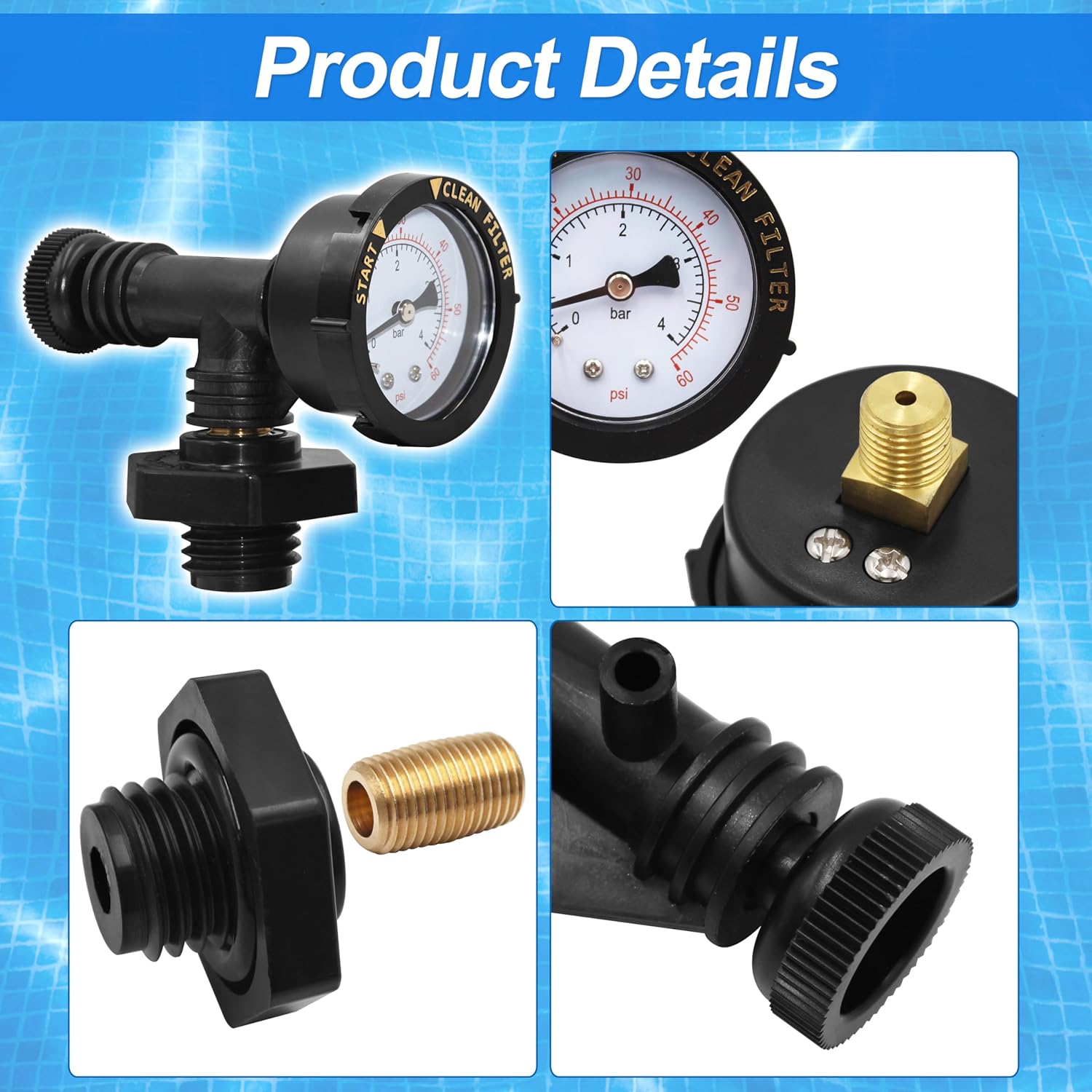 24850-0105 Air Relief Valve & Pressure Gauge Assembly Compatible with Sta-Rite System 3 Pool & Spa Cartridge Filters