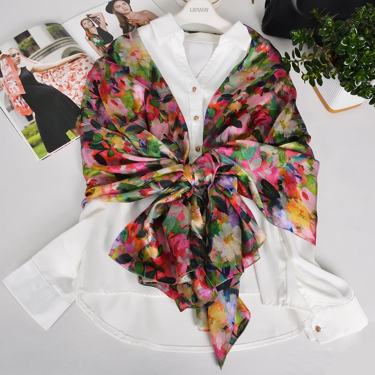 Women's 100% Mulberry Silk Scarf Lightweight Long Floral Print Neck Scarf, Beach Wrap & Travel Photography Shawl Gift - Image 5