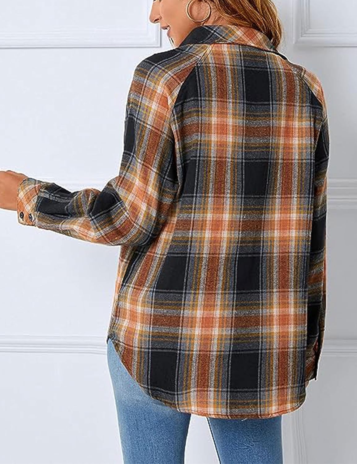 Zontroldy Womens Flannel Shirt Plaid Buffalo Long Sleeve Button Down Oversized Flannels Shirts Blouse Tops - Image 5