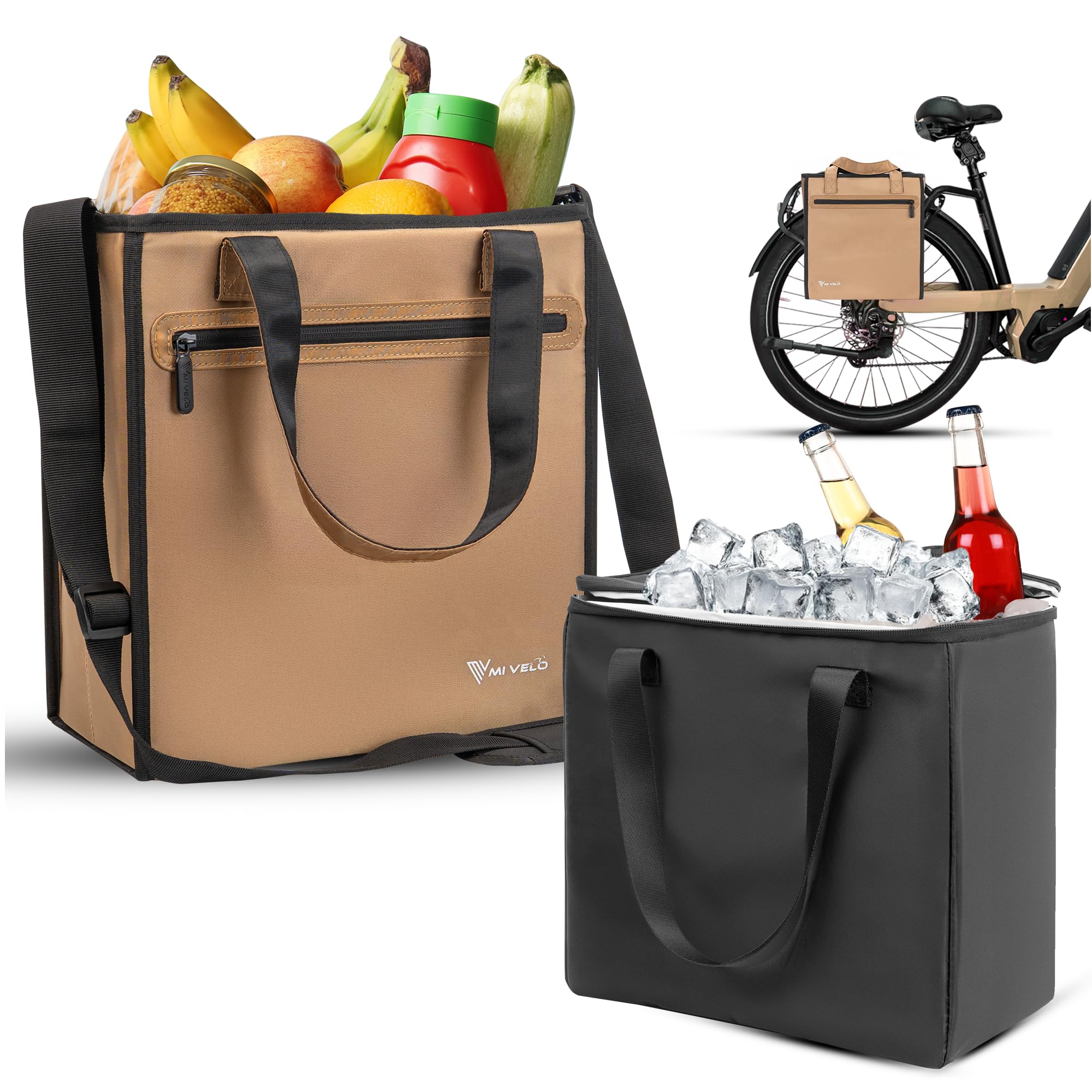 MIVELO Sacoche de vélo pour porte-bagages - Sac de courses pour vélo Shopper - Sacoche de porte-bagages avec sac isotherme amovible - Sac de rangement, sac de transport et sac à bandoulière - 25 l
