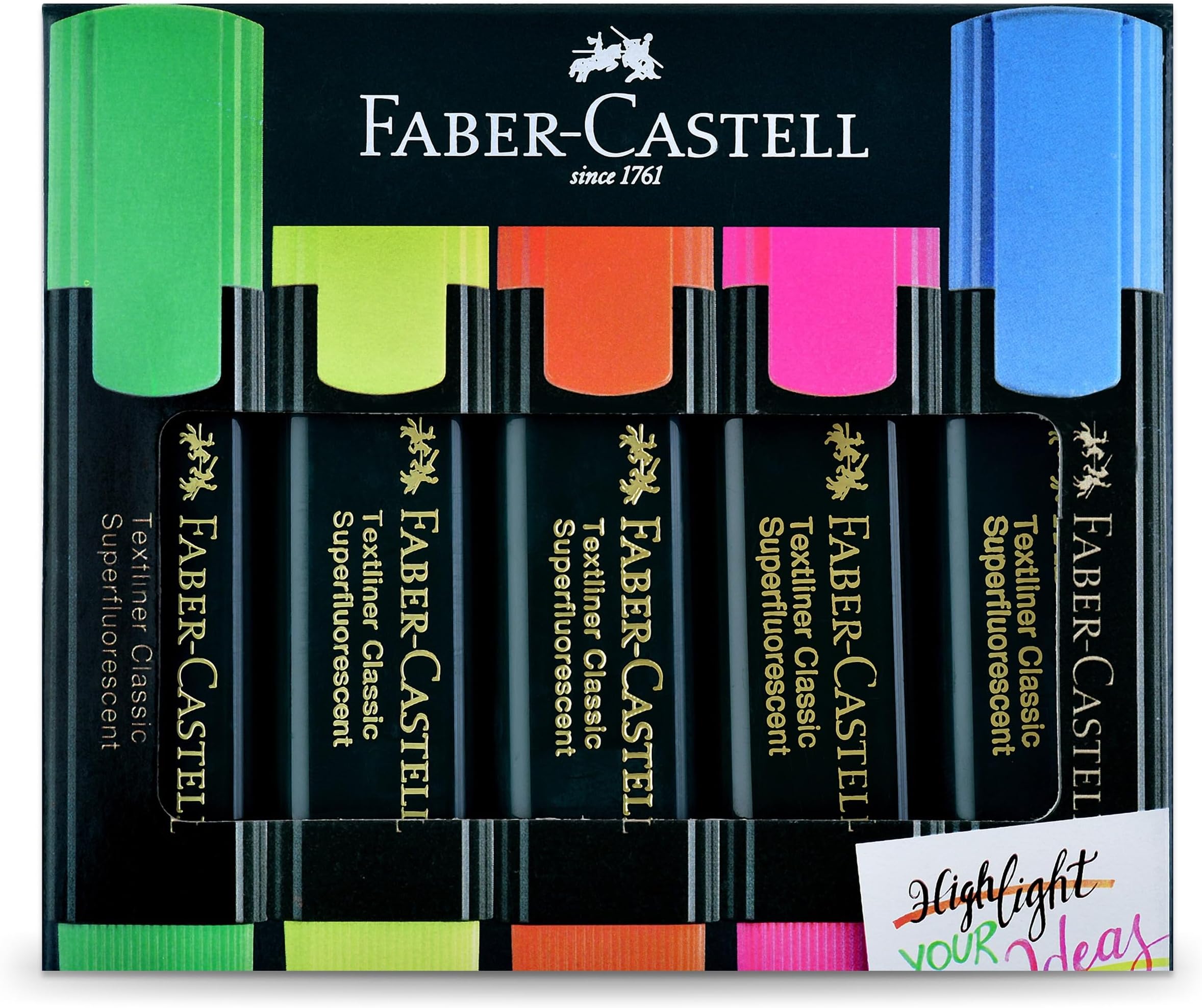 Faber-Castell Textliner Pen Set – Pack of 5 Assorted Colours | Refillable Markers for Study, Journaling & Doodling | Stationery Essential for Students